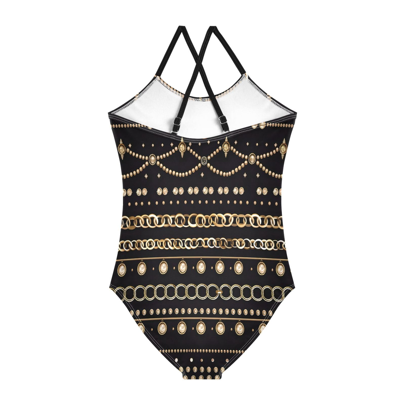 Seamless Gold Jewelry Girls One-Piece Swimsuit Quick Dry Beach Swim Bathing Suit
