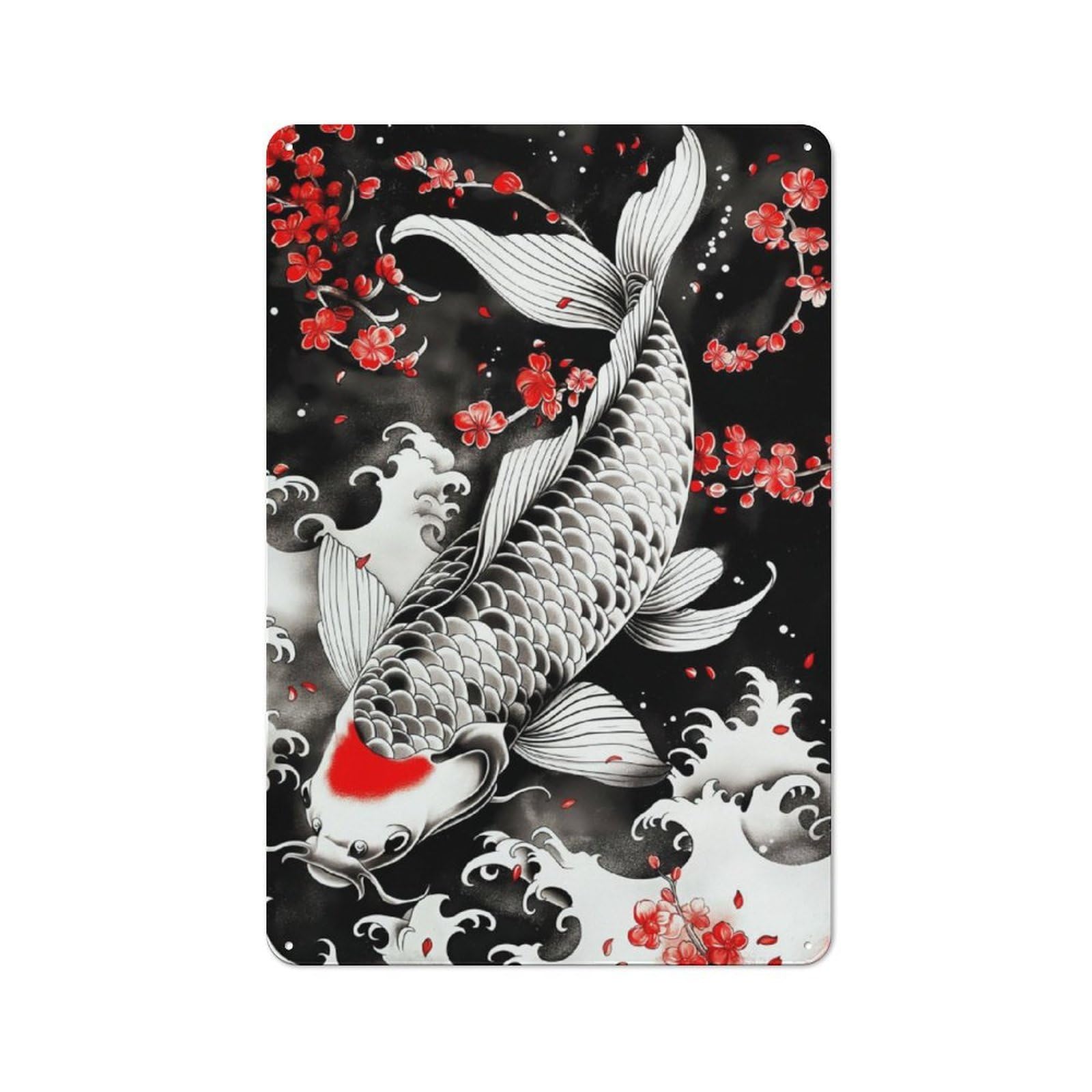 Junmoney Koi Fish Pond Art Vintage Tin Sign 30X20cm With For Dining Room Or Kitchen, For Vintage Wall Decor Fans, For Metal Sign Collectors