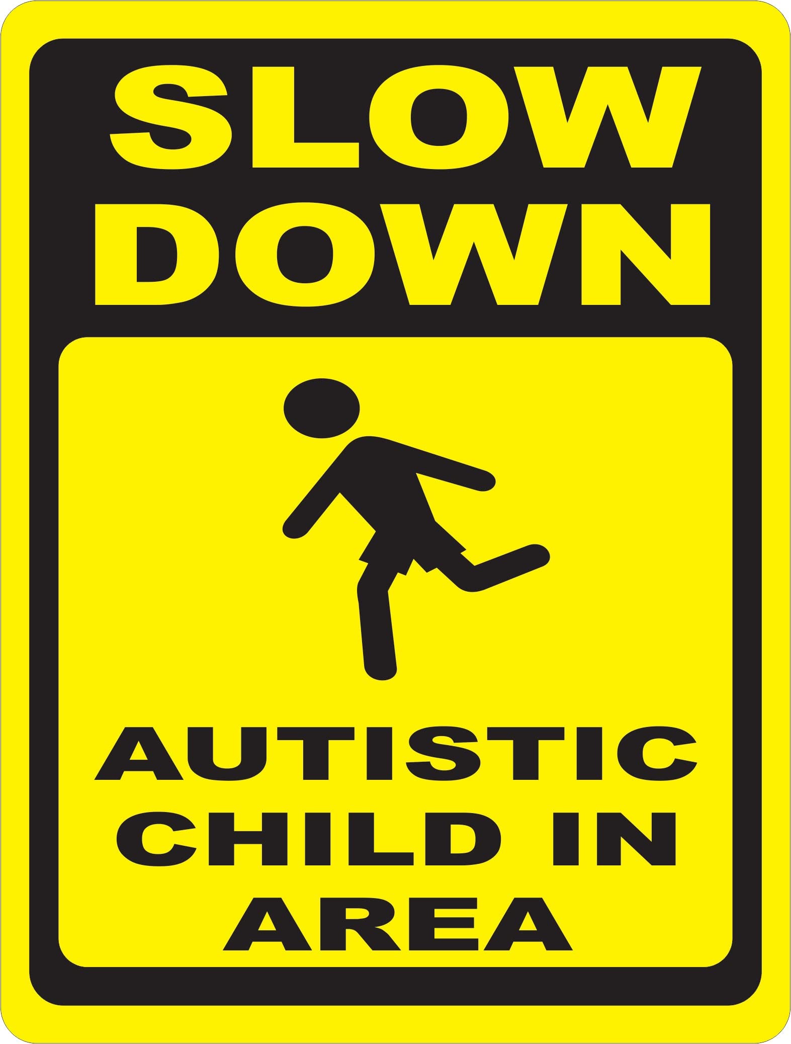 CCPARTON Slow Down Traffic Metal Sign Slow Down Autistic Child in Area Signs Caution Safety Signs, Warning Signs, Security Signs, Indoor & Outdoor Signs for Home, Office, Work 8" x 12"