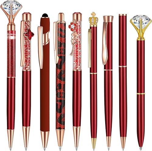 Juego de 9 bolígrafos de metal con diamantes de cristal y purpurina para diario, tinta negra, bonitos y bonitos, regalos para mujeres y niñas,
