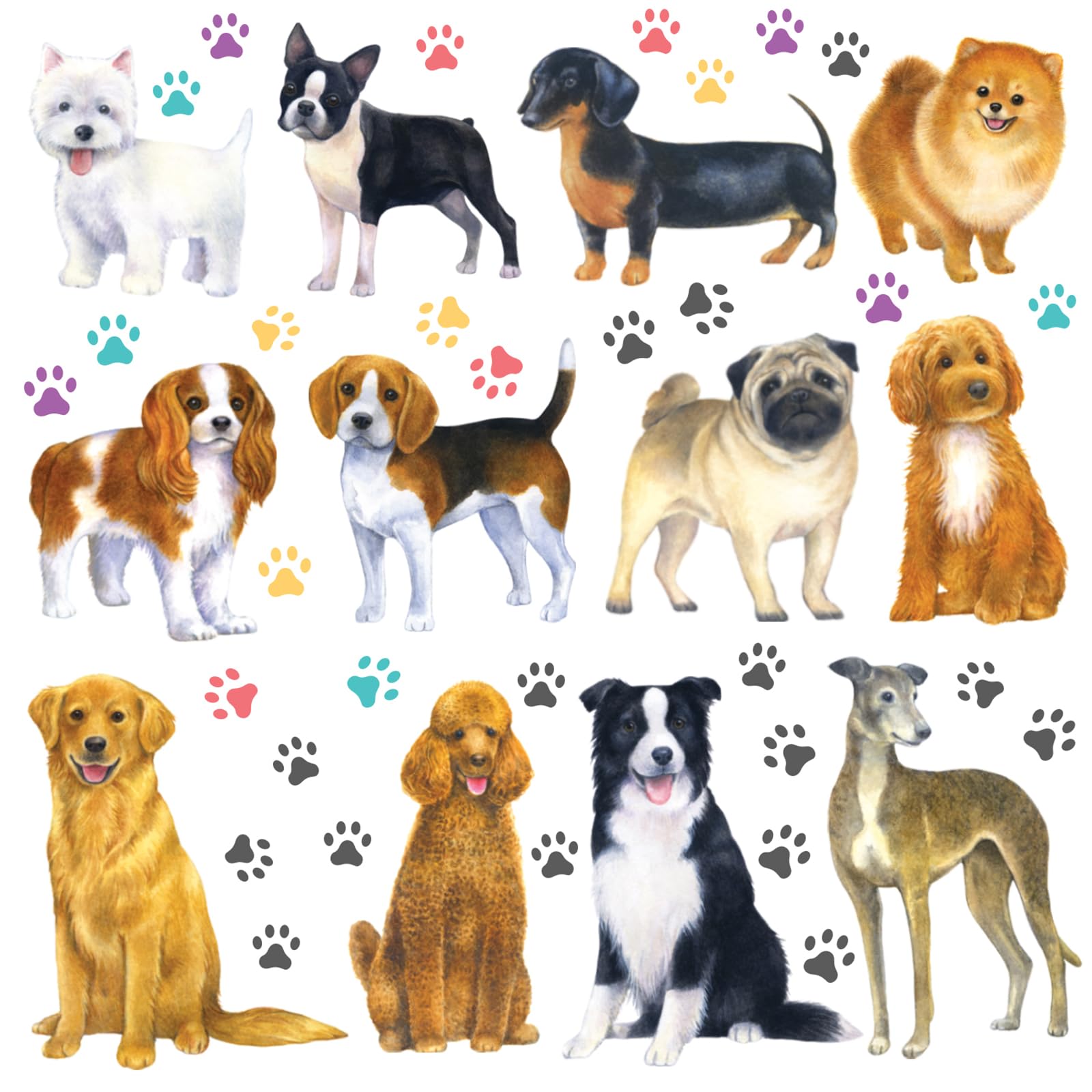 DECOWALL DS8-8045 Dogs Wall Decals Stickers Kids Peel and Stick Removable paw décor Print Room Bone Puppy Bedroom Decorations Wallpaper pet Nursery Baby Golden Retrieve Terrier