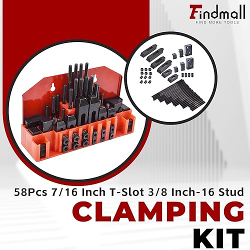 Miniatura 3 de findmall 58 piezas Pro-Series 7/16" T-Ranura 3/8"-16 Kit de sujeción endurecido para molino Bridgeport