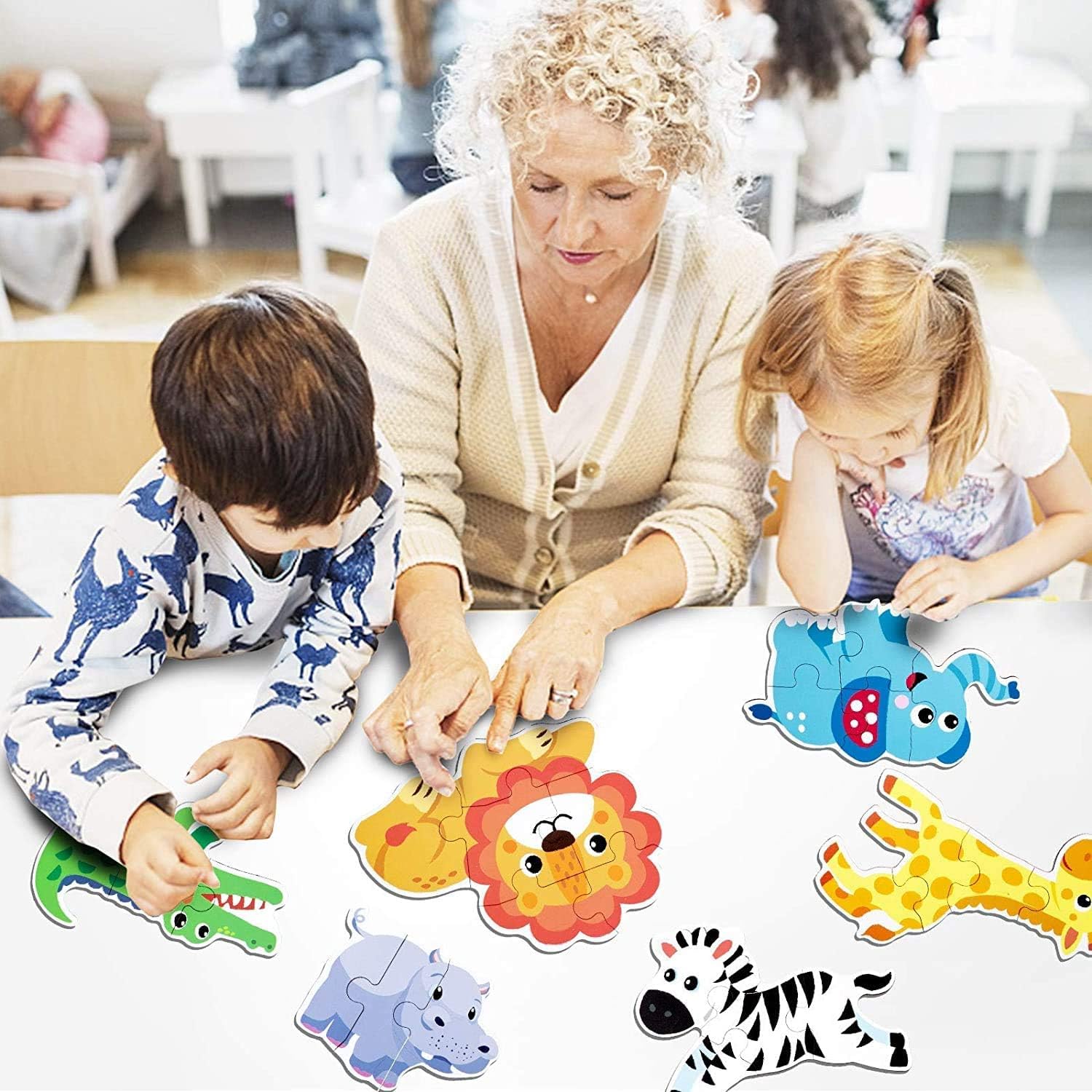 6 Pack Rompecabezas Puzzle Juguetes Bebes para Niños de 1 2 3 4 5 Años, Puzzle, Regalos 3D Patrón Puzles, Montessori Educativos, con Caja de Rompecabezas de Metal - Animal - 3