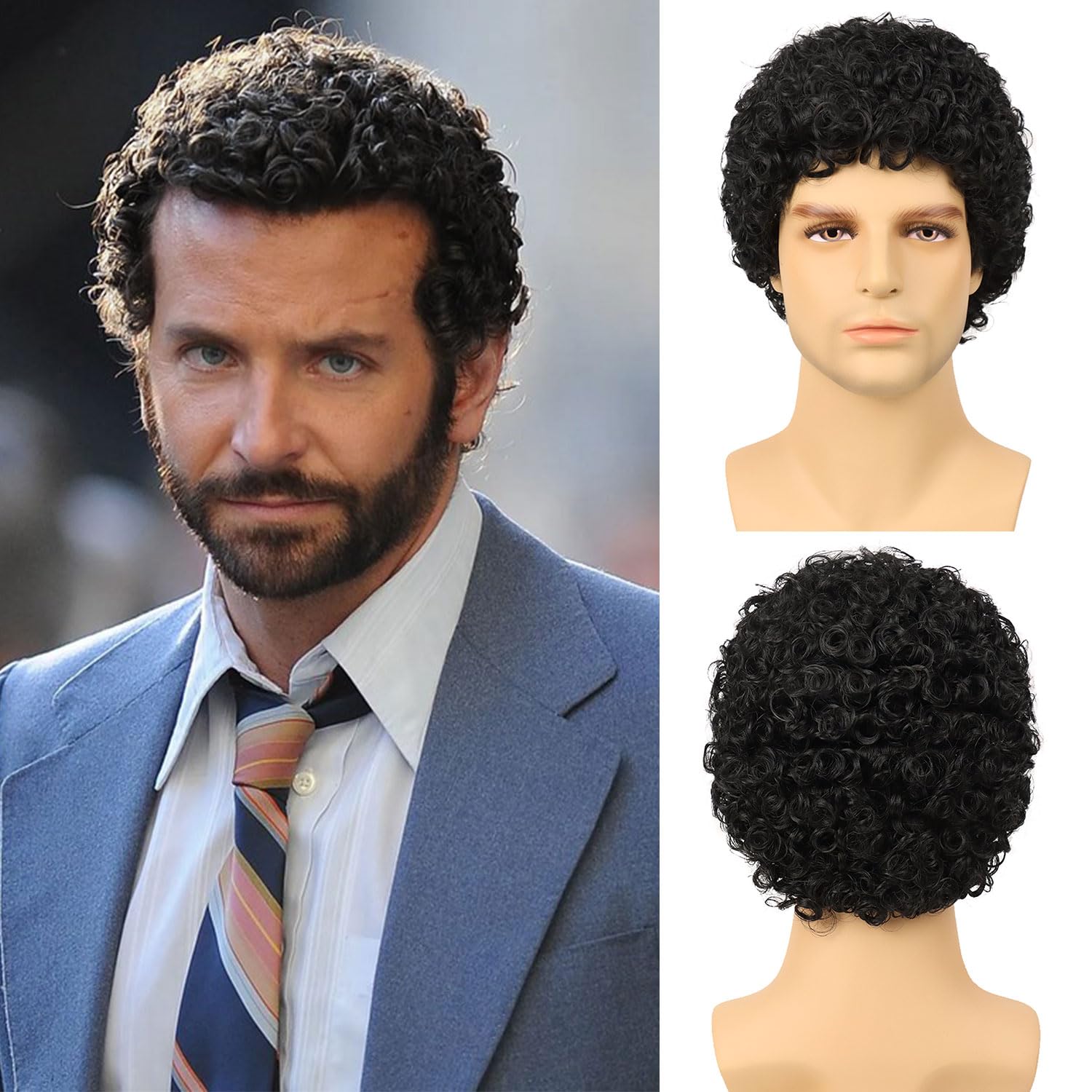 Perruque G&T Afro pour homme, style années 70-80, courte et bouclée, brune, rockeuse, idéale pour les fêtes, le disco, Halloween, le cosplay, perruque synthétique amusante (brun foncé)._voghion.com