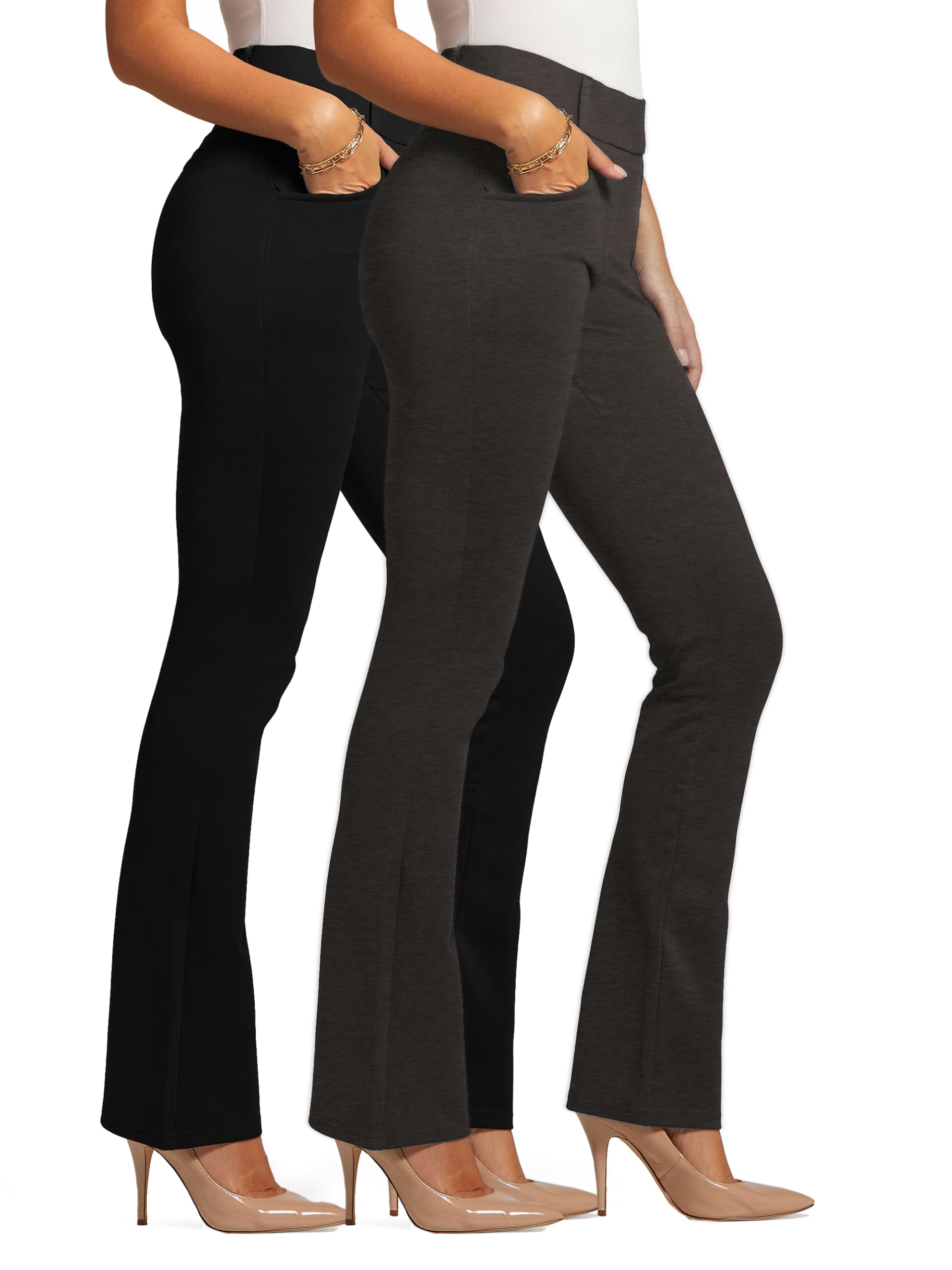 Conceited 2-Pack Stretch Slacks for Women - Wear to Work - Bootcut Dress Pants with Pockets - Black
