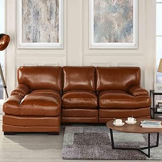 Brown Leather Sectional Sofa Couch with Chaise, Modern Brown L-Shape Wide Chaise Top Grain Leather Sectional Couch Sofa, Lounger Home Furniture Sectionals, Sofas & Couches for Living/Theater Room Sofa - coolthings.us