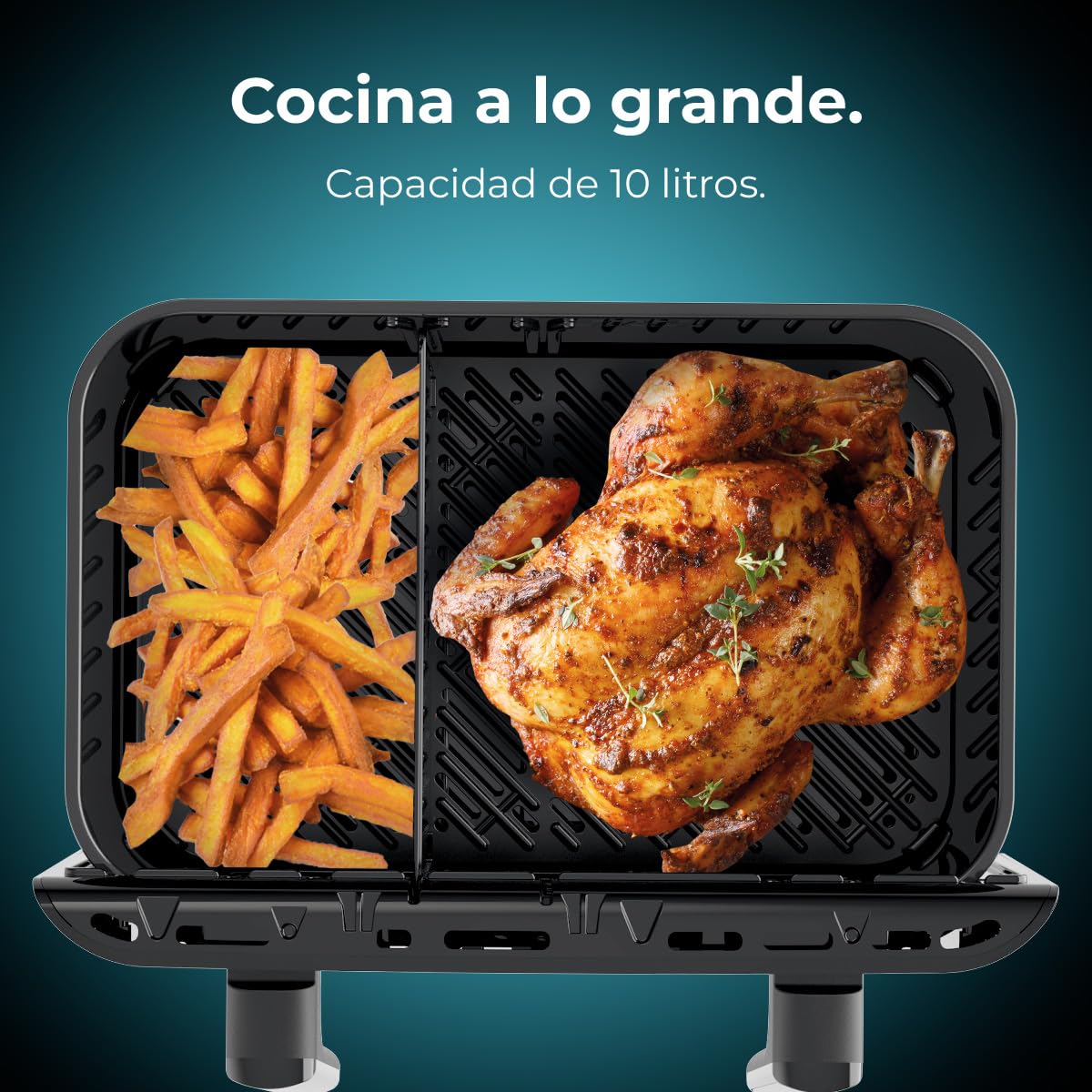 Cecotec Freidora de Aire 10 L Cecofry&Grill Duoheat 10000 2800W | Cuatro Resistencias para Dorado Perfecto, Temperatura Dual, Pared Divisoria Móvil, Dos Cestillos Independientes, Air Fryer