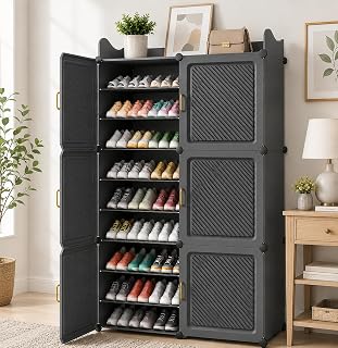LUVHOMEE Plastic Shoe Rack for Home with Door, 6-Door Shoe Storage Cabinet | 18-Shelfs for 36 Pairs | Waterproof & Portabl... Price In India