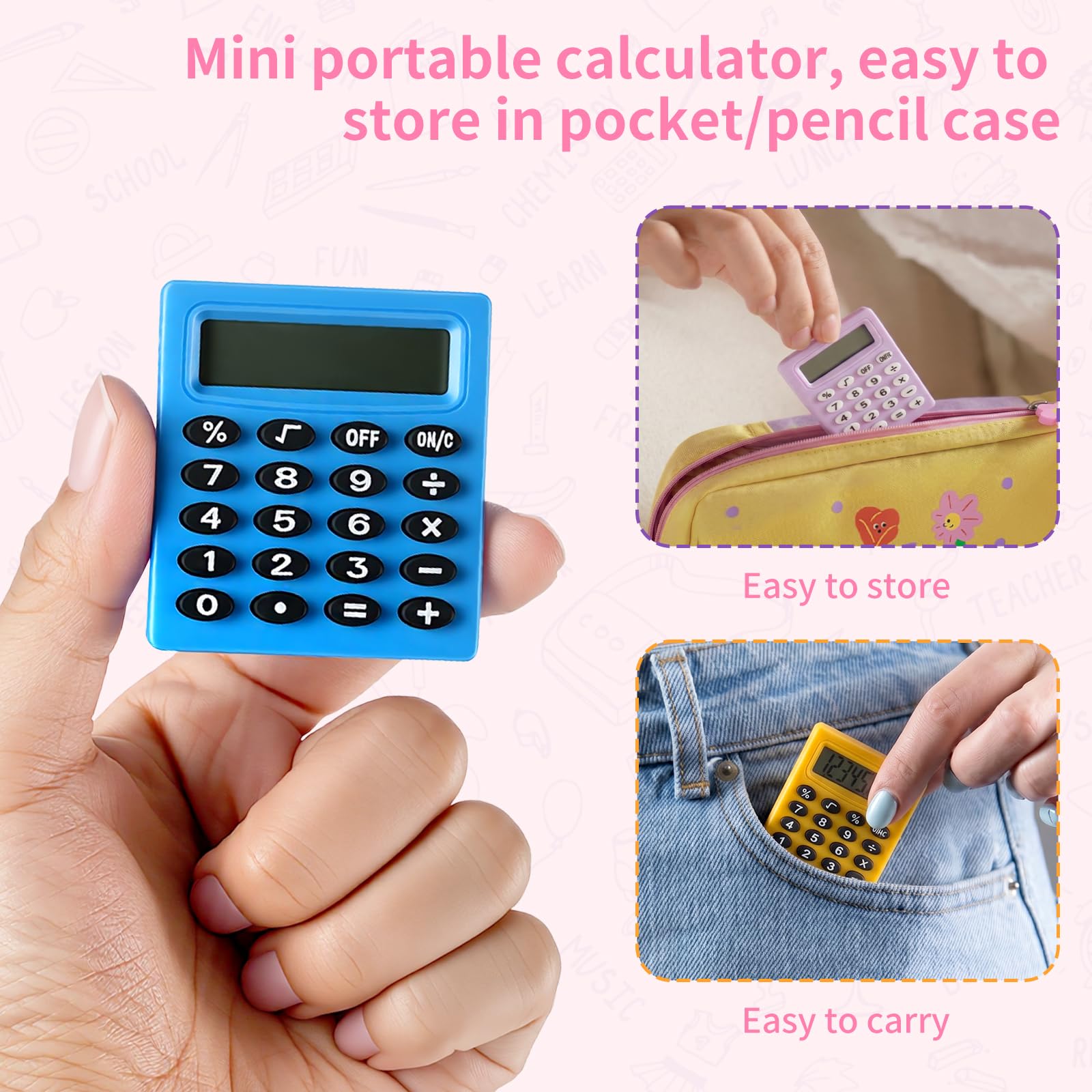 Lot de 100 petites calculatrices de poche à 8 chiffres pour étudiants, enfants, enseignants, école, bureau, maison (10 couleurs)