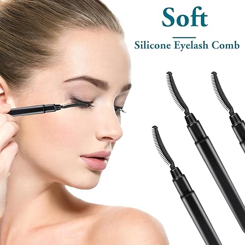 Miniatura 10 de 3 piezas de cepillo de pestañas de silicona definidor de pestañas con tapa antipolvo, peine de pestañas, rímel, separador de pestañas, cepillo de