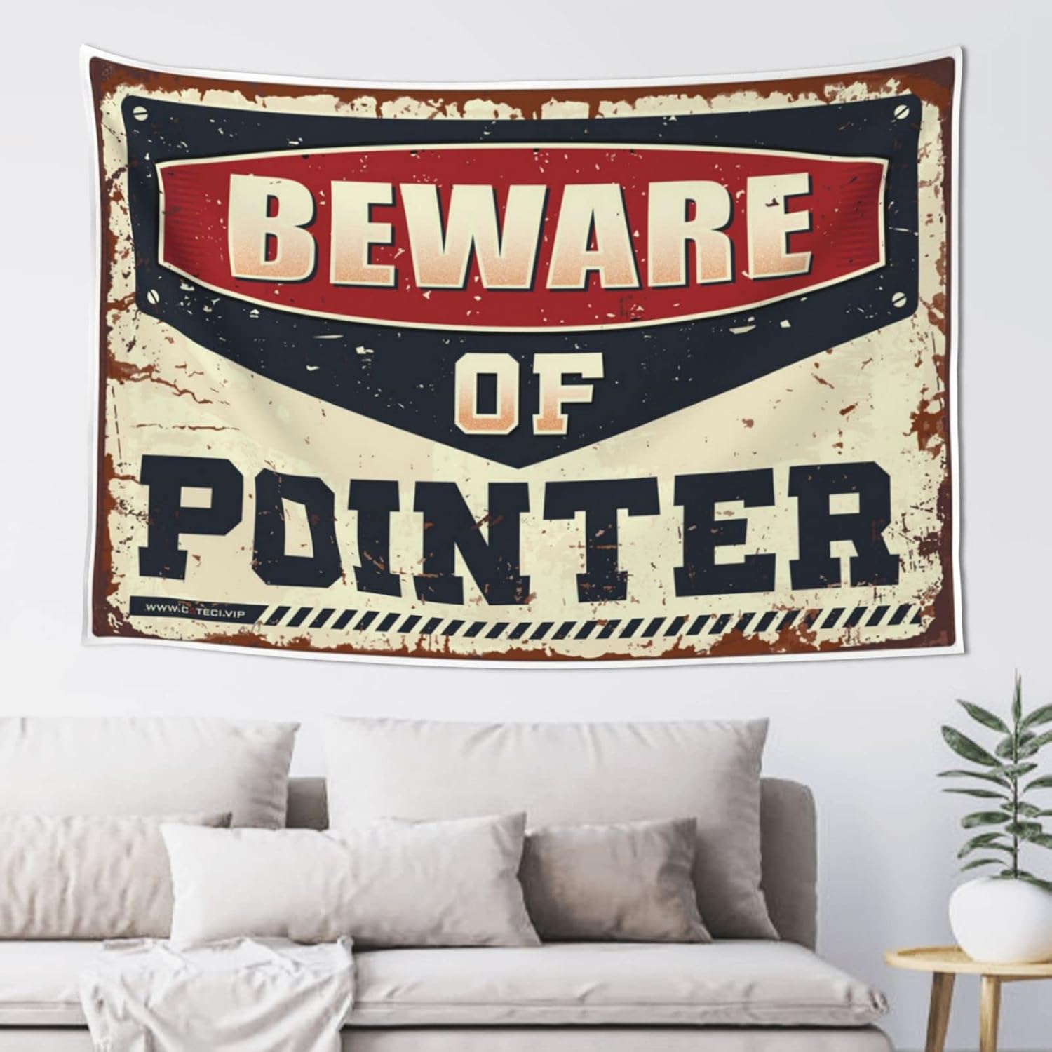 Tapestries for Bedroom Beware of Pointer Tapestry Funny Kitchen Decor Vintage Decor(75X100CM)