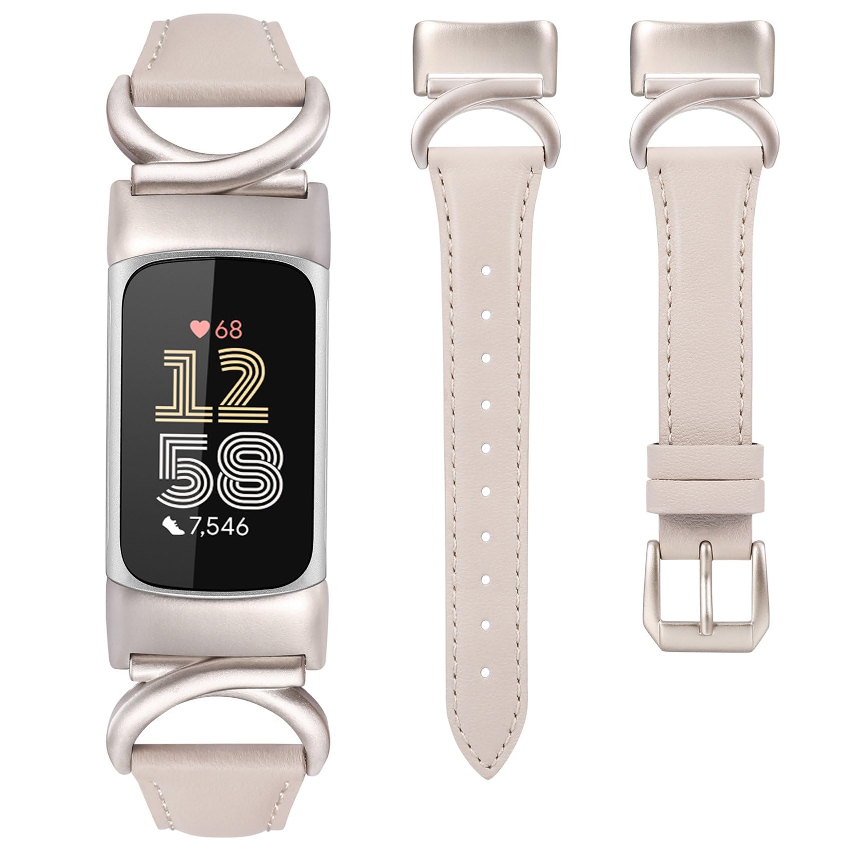 TOYOUTHS Leather Straps Compatible with Fitbit Charge 6/Charge 5 Strap Women