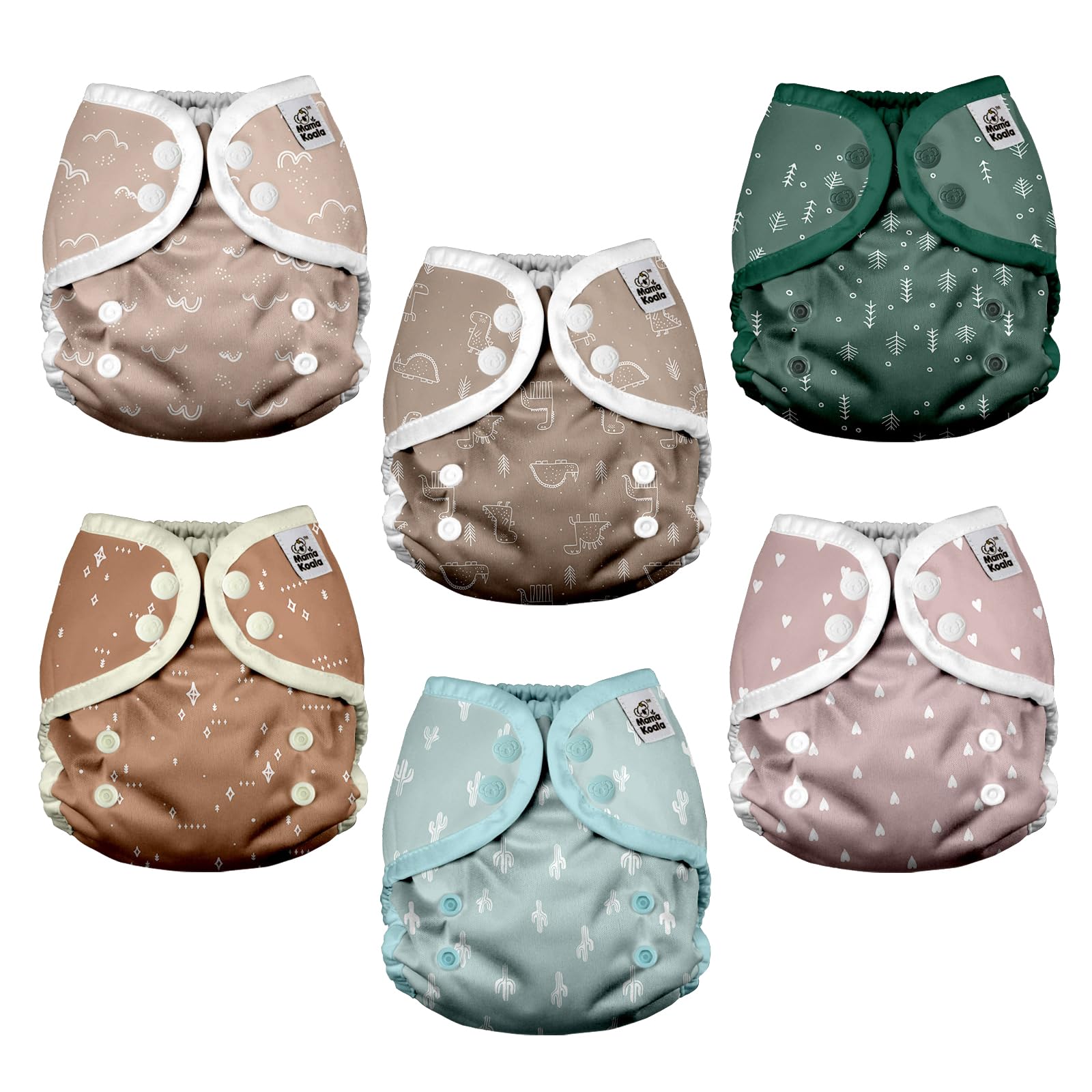 Mama Koala Reusable Adjustable Cloth Diaper Covers with Double Gusset for Girls and Boys, Snap Closure, Size S (Simply Neautrals)