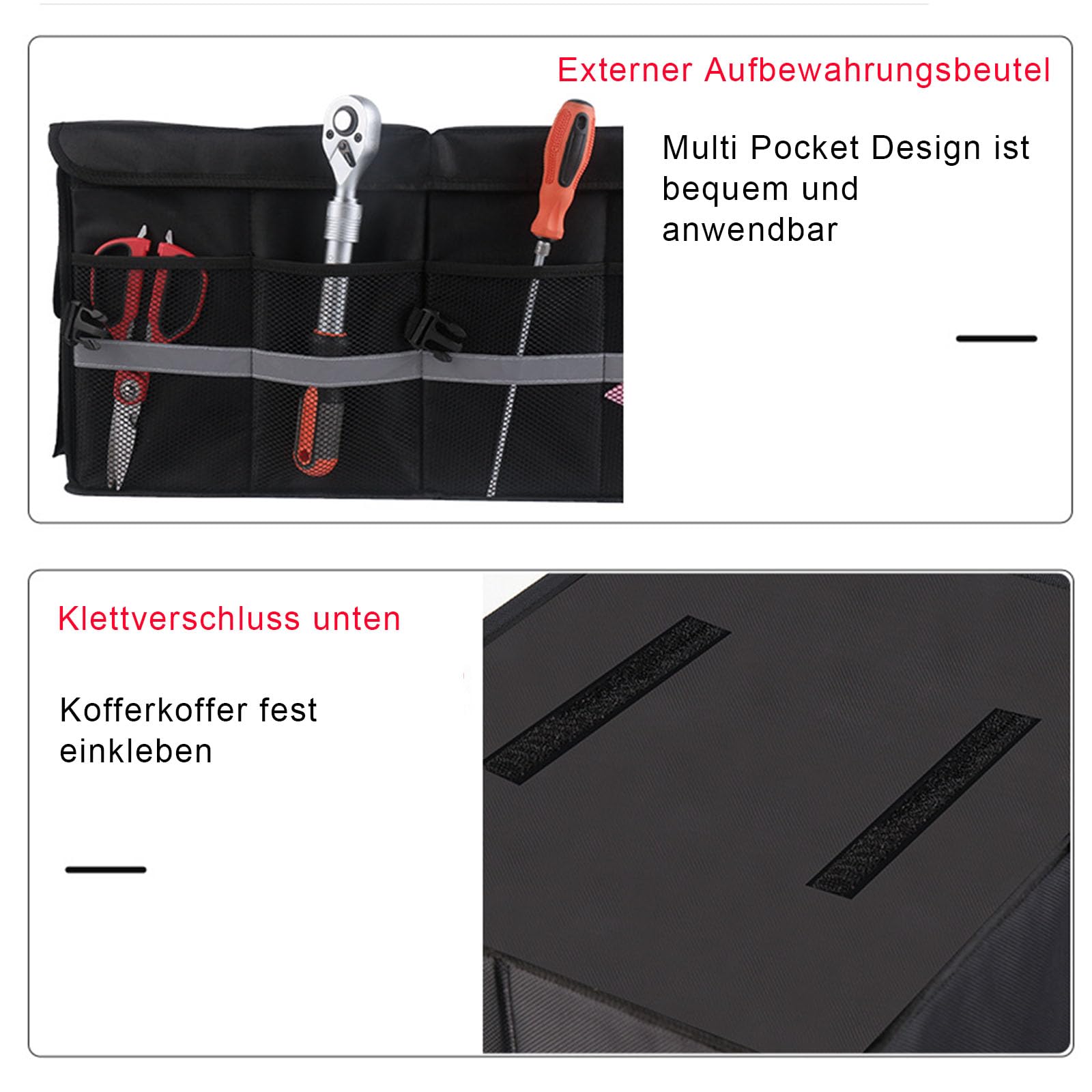 Organiseur de coffre de voiture, pliable, plusieurs compartiments, rangement pliable pour accessoires de voiture, fond antidérapant, sangles de sécurité, couvercle souple, 50 L