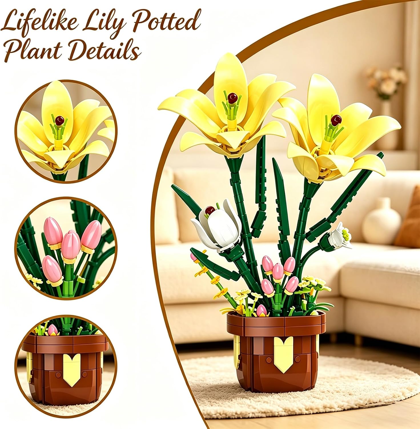 Lily Flower Building Block Set for Adults - Artificial Plants Bonsai Kit image 4