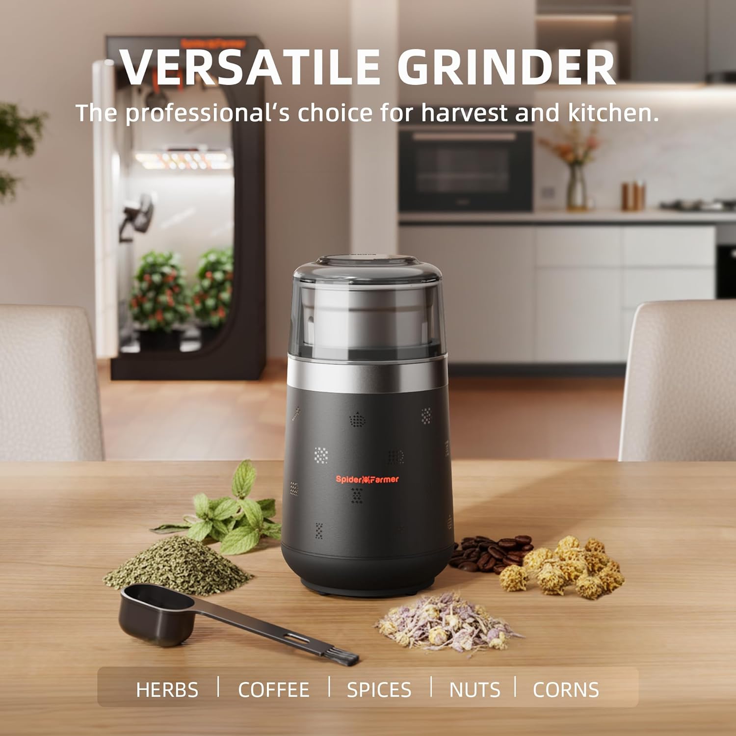 Spider Farmer Coffee & Spice Grinder, Electric with Removable Stainless Steel Bowl, 70g Capacity for Beans, Spices, Nuts