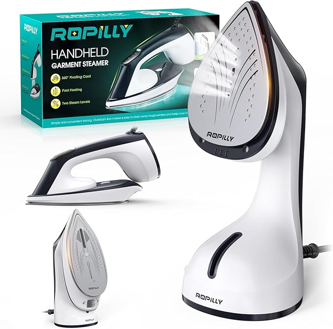 Ropilly Steamer for Clothes, 1600W 2-in-1 Steamer & Iron with Large Ceramic Plate, Powerful Turbo Steam, Smart Temperature Control, Auto-Off, Wrinkle Remover for All Fabrics