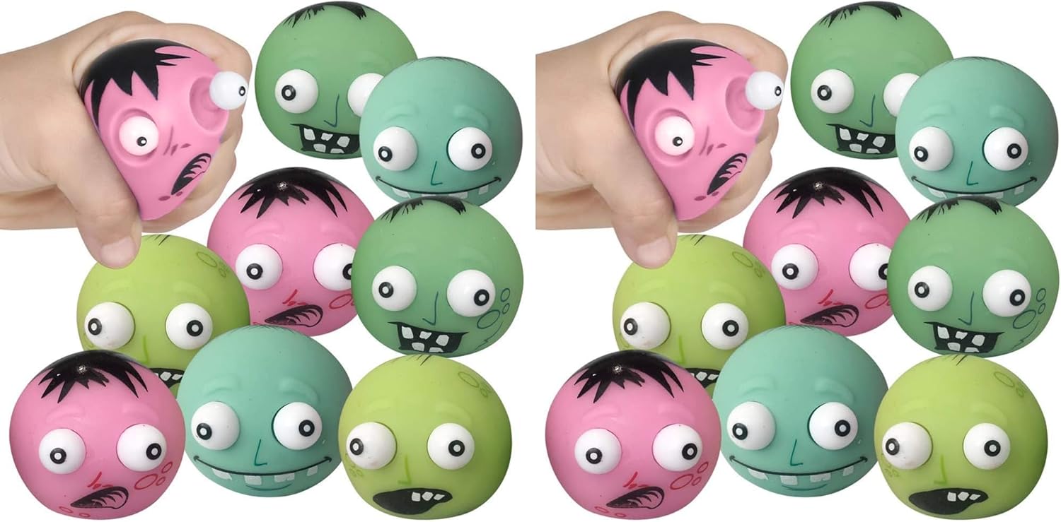 ArtCreativity Zombie Toys with Pop Out Eyes – Set of 12 Holiday Stress Relief Toys for Kids – Fun Squeezy Fidget Toys, Party Favors, Non-Candy Gifts, and Christmas Goodie Bag Fillers (Pack of 2)