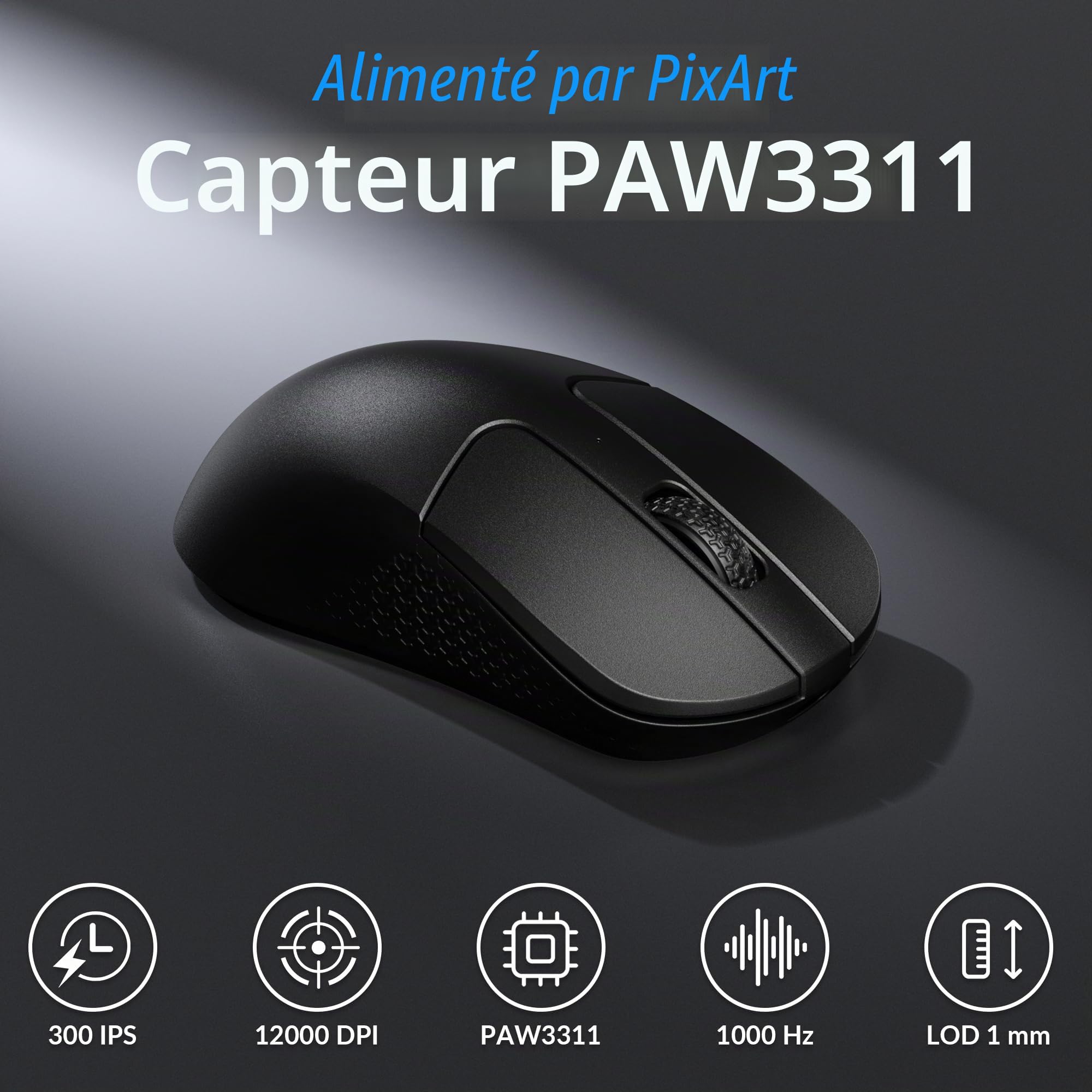 Keychron M3 Souris Optique sans Fil, 2.4GHz/Bluetooth 5.2/, 1000 Hz, Programmable avec Launcher, PixArt 3311, jusqu'à 12000 DPI/300 IPS, Léger et Ergonomique pour Windows, Mac et Linux - Noir