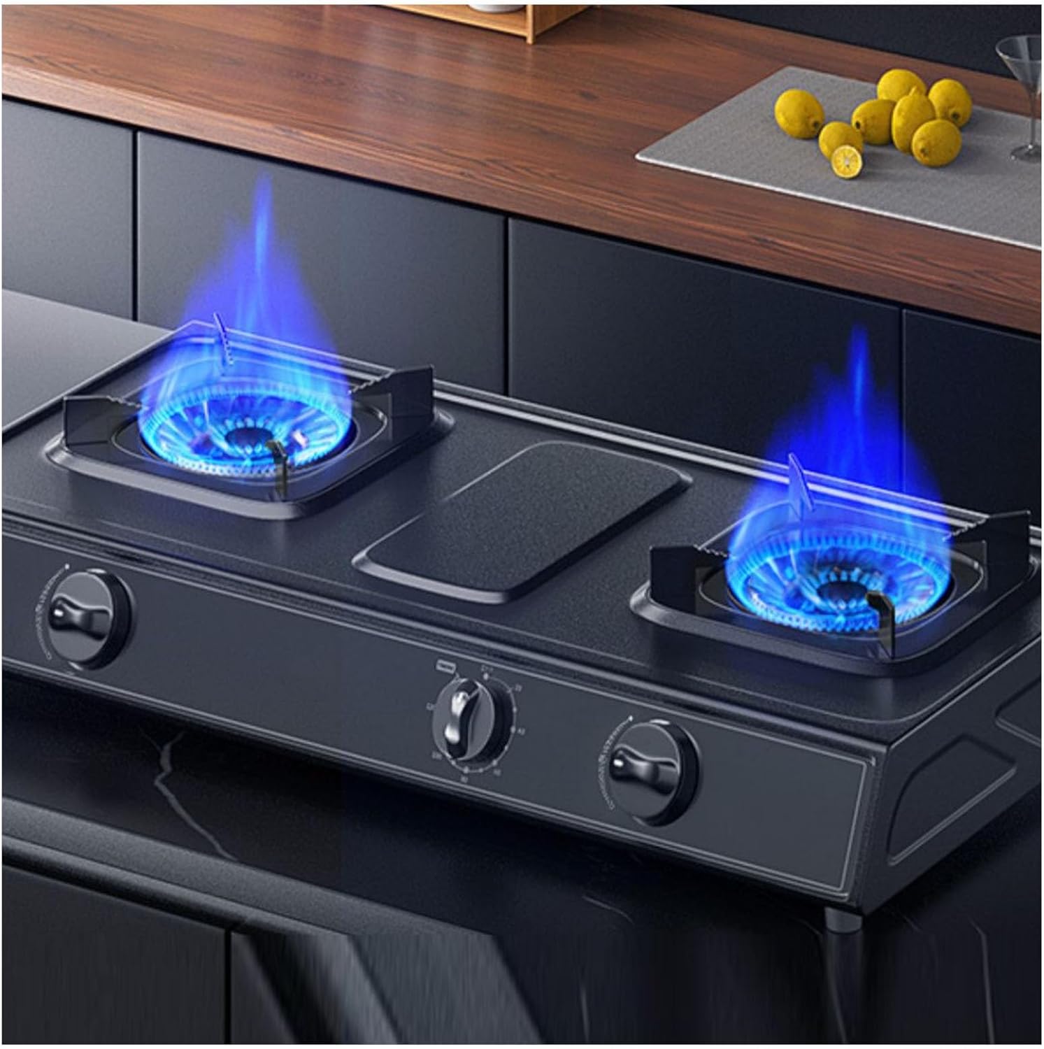 Gas Cooktop,17060 BTU Two Burner Stainless Steel Countertop Gas Hob Stovetop,Flameout Protected,Suitable for Home and Commercial Use (Size : LPG)