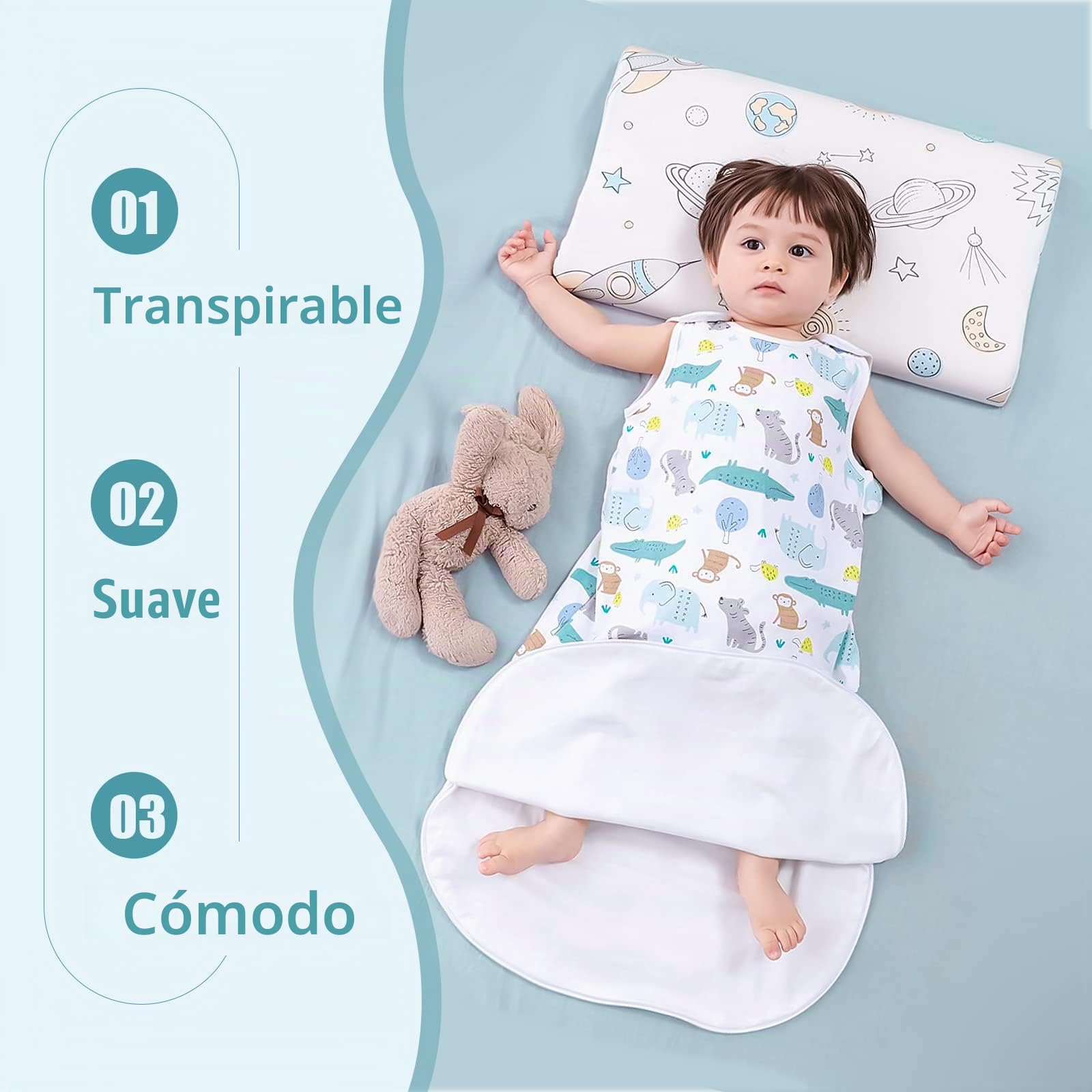 Mosebears Saco de Dormir para bebé de Verano, Primavera, diseño Animal, 1,0 TOG, para bebé, sin Mangas (paraíso de Animales, 0-6 Meses)