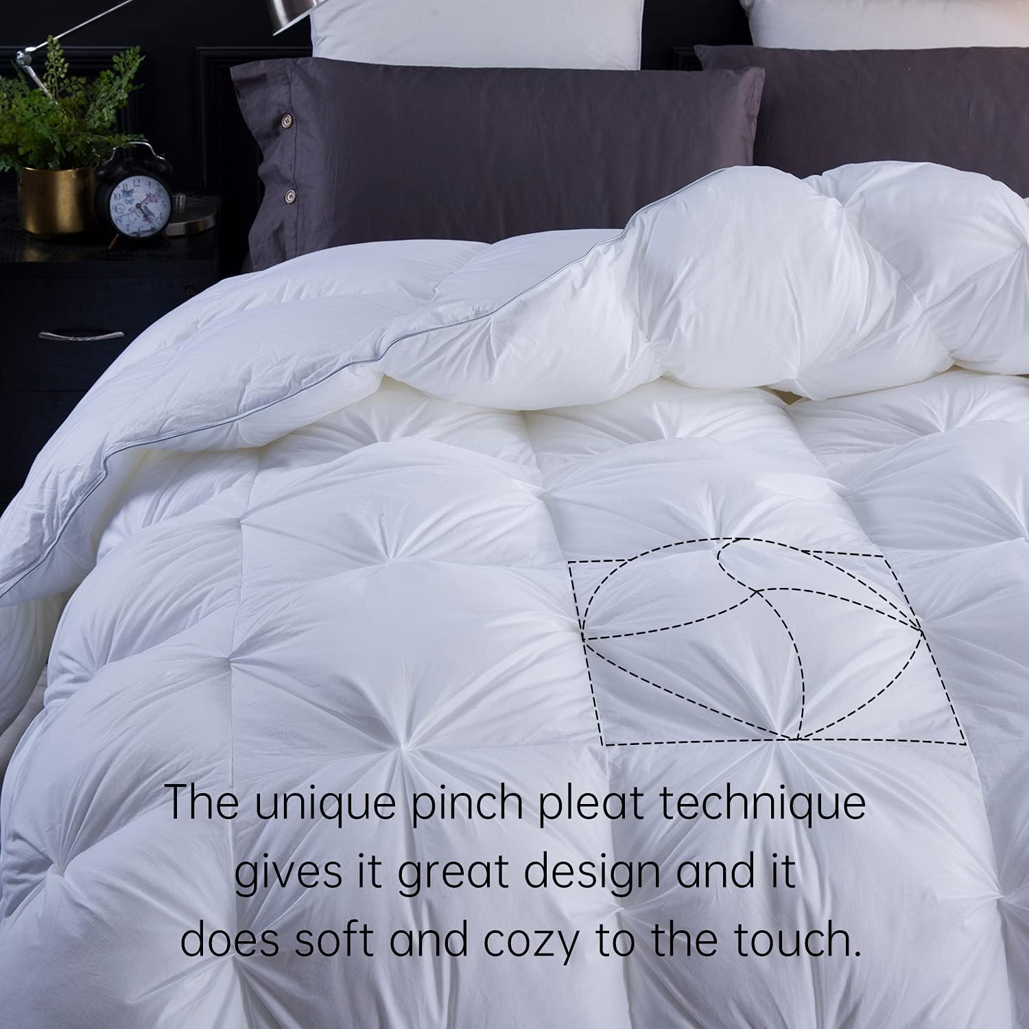 Three Geese Pinch Pleat Goose Feathers Down Comforter King Size Duvet Insert ,750+ Fill Power,1200TC 100%Cotton Fabric,Premium White Comforter for All Seasons with 8 Tabs.… : Home & Kitchen