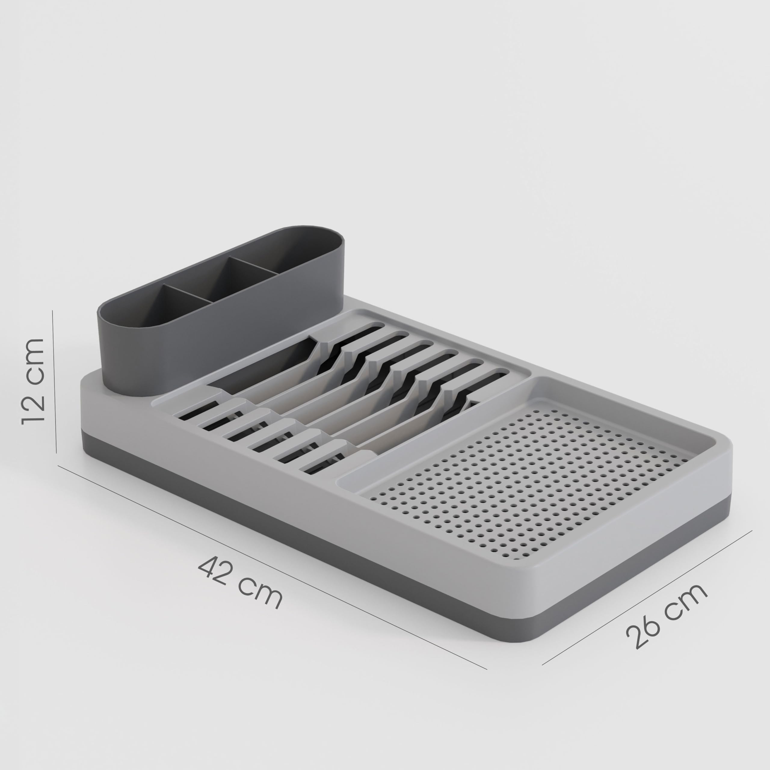 Deconox Aqua Gri Tezgah Üstü Bulaşıklık - 42x26x12 cm Pratik Tabak ve Bardak Kurutma Rafı - Modern Mutfak Organizeri