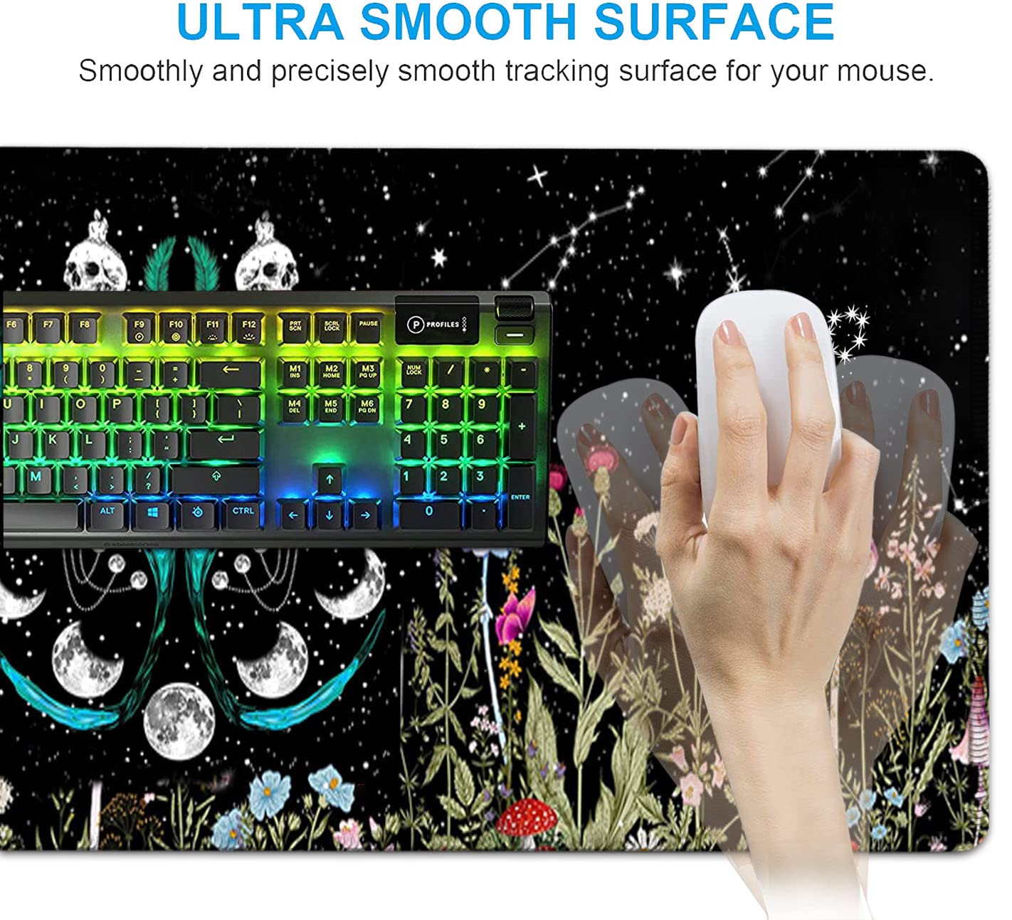 Großes Mauspad, ergonomische Maus-Handgelenkstütze + Tastatur-Handgelenkauflage-Set + erweitertes Gaming-Mauspad, Motte, Mondphase, Hexe, Büro, Schreibtischmatte, Zubehör, Schreibtischunterlage