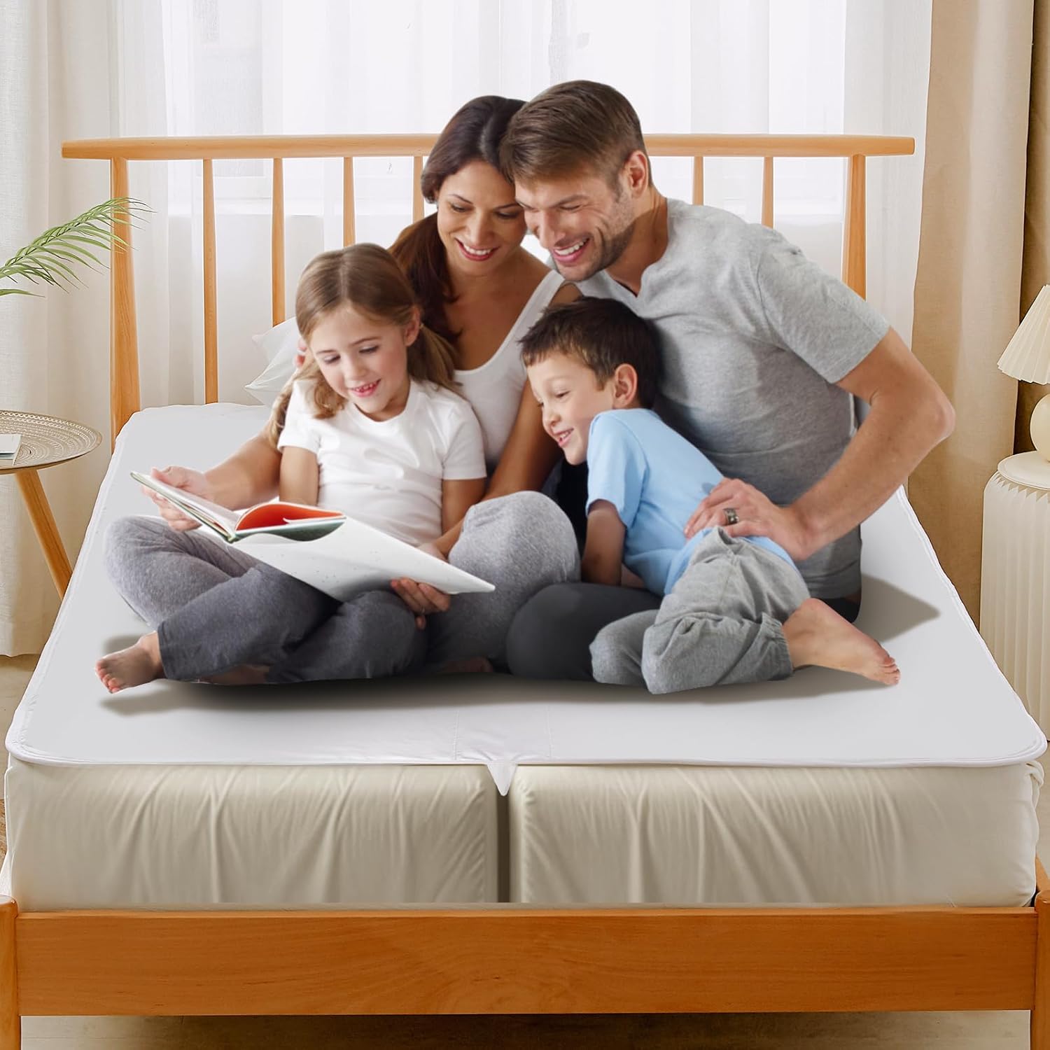 3-in-1 Bed Bridge Twin to King with Fitted Sheet|Split King Gap Filler for Adjustable Bed| 78"x 75"|White (Patent Licensing)