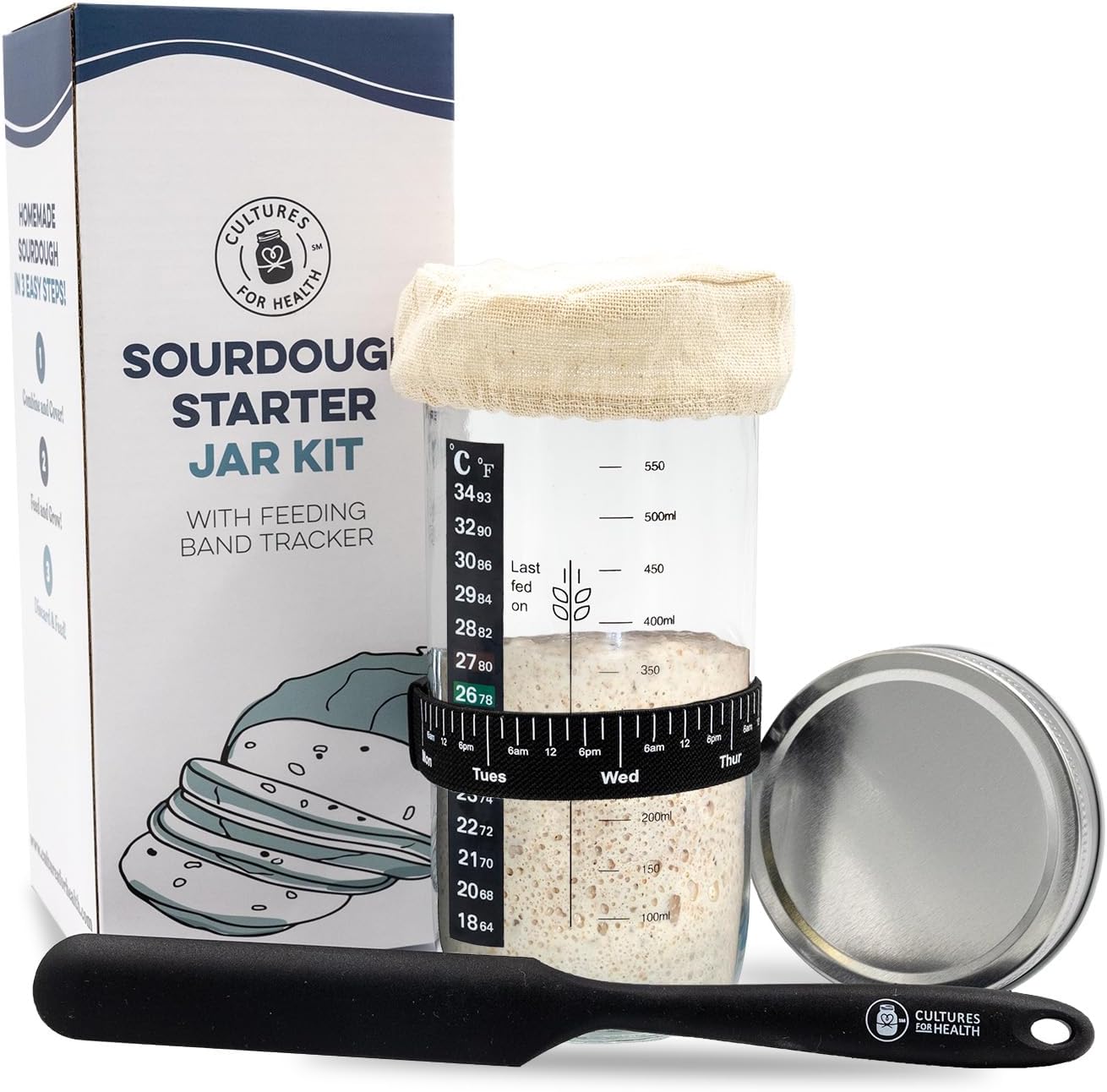 Cultures For Health Sourdough Starter Jar Kit | Easy DIY Breadmaking Kit for Sourdough Bread | Essential Baking Supplies for Homemade Bread | Glass Jar Kit With Spatula Baking Set | Fermentation Jar