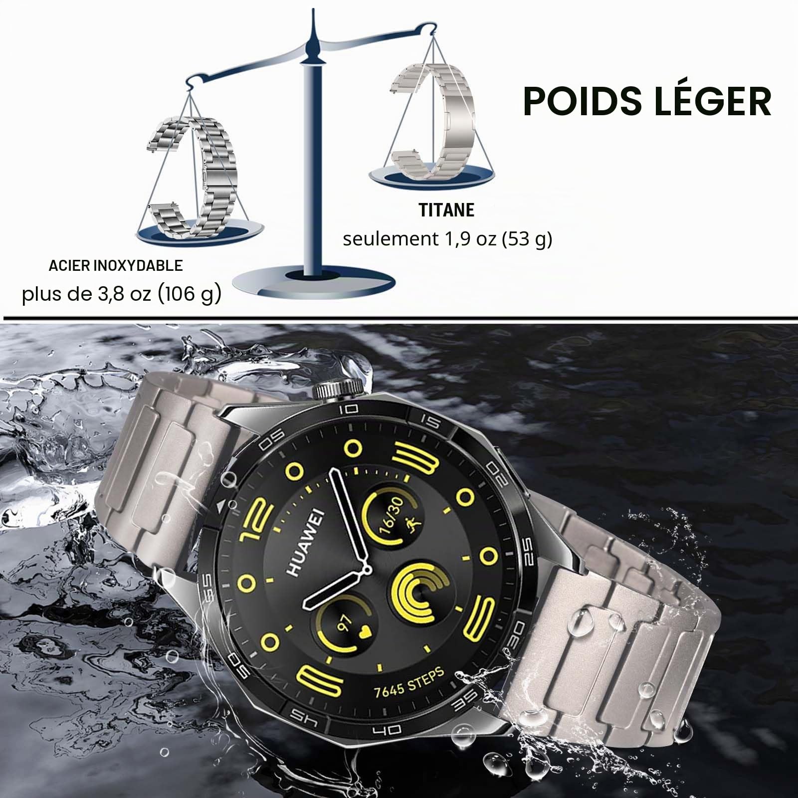 TRUMiRR Bracelet en Titane pour HUAWEI Watch GT 4 46mm/4 Pro/Ultimate/GT 3 Pro - 22mm Bracelet de Montre en Métal avec Boucle Ardillon Intégrée