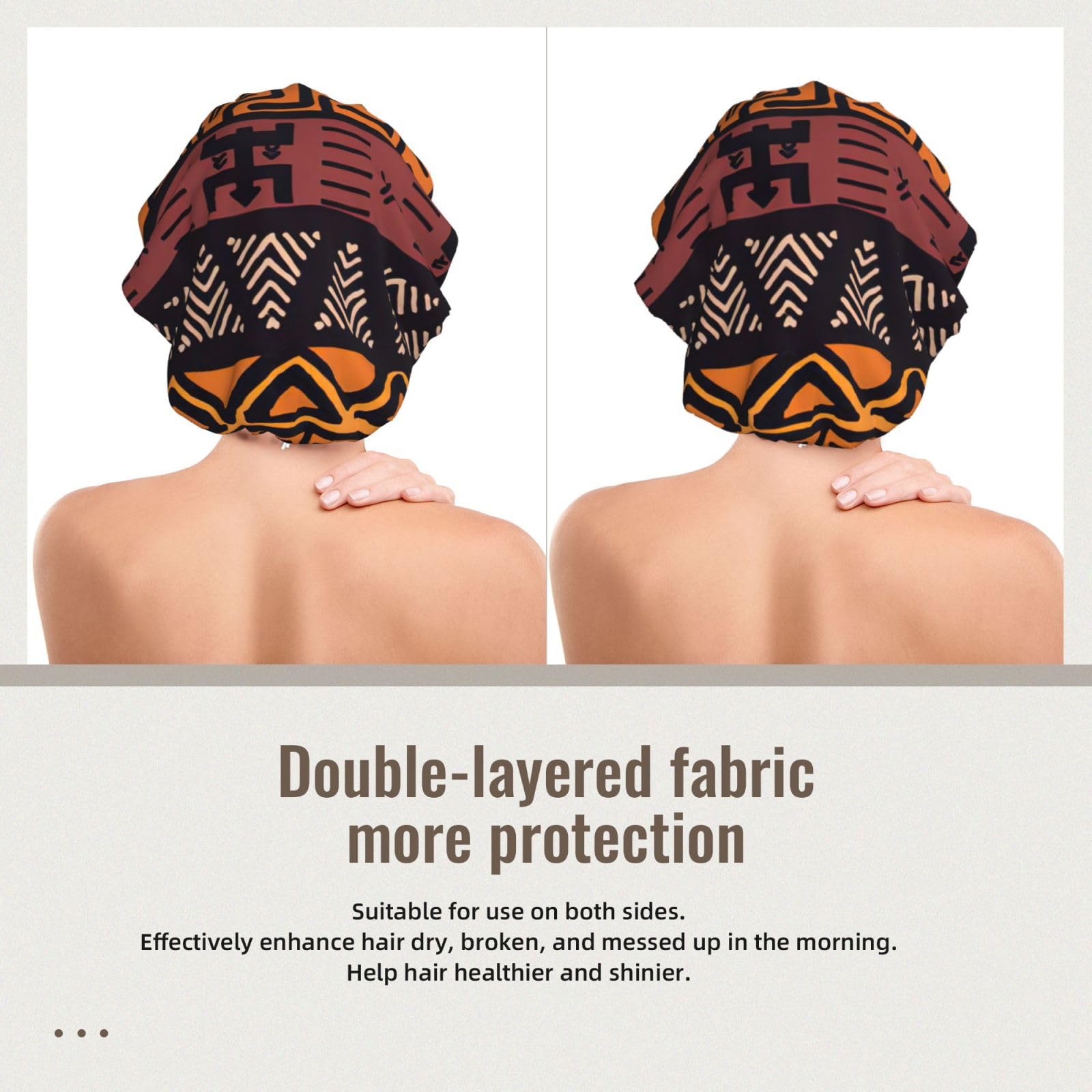 Double Layer Reversible Hair Wrap Satin Sleep African Mud Cloth Tribal Cap Bonnet for Braid Curly Hair Satin Bonnet Black