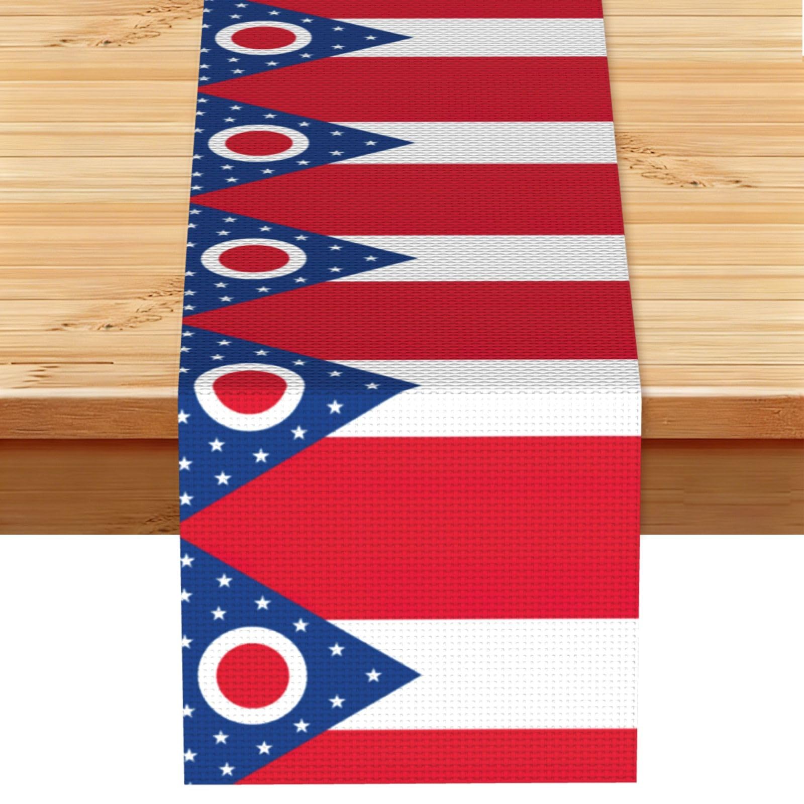 Ohio State Flag Vintage Style Table Runner 13x72in, Soft Printed Centerpieces for Tables, Kitchen, Countertops & Dining Area Home Decor