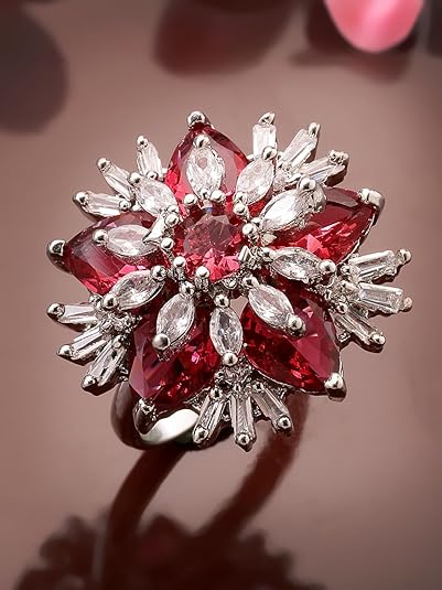 Buy Adiva Red AD Stone-Studded Brass Adjustable Finger Ring For women, Traditional Stylish Ring for Girls Party, Wedding, Festive at Amazon.in