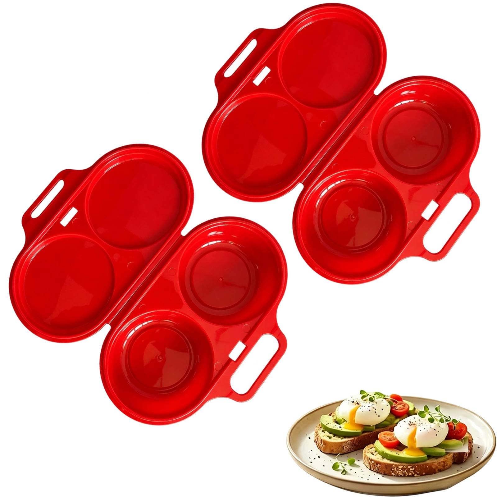 2PCS Stedwell Microwave Egg Cooker-2 Cavity Microwave Egg Poacher with Lid & Handle, Microwave Egg Boiler Poacher, Nonstick Poached Egg Maker, Quick-Heat Microwave Egg Cooker for Kitchen (Red)