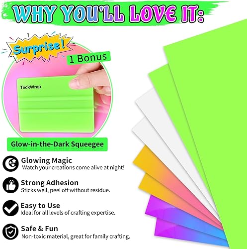 Miniatura 3 de TECKWRAP Vinilo adhesivo mate que brilla en la oscuridad para cortador de manualidades, trazador de letreros de 1 x 5 pies, naranja neón