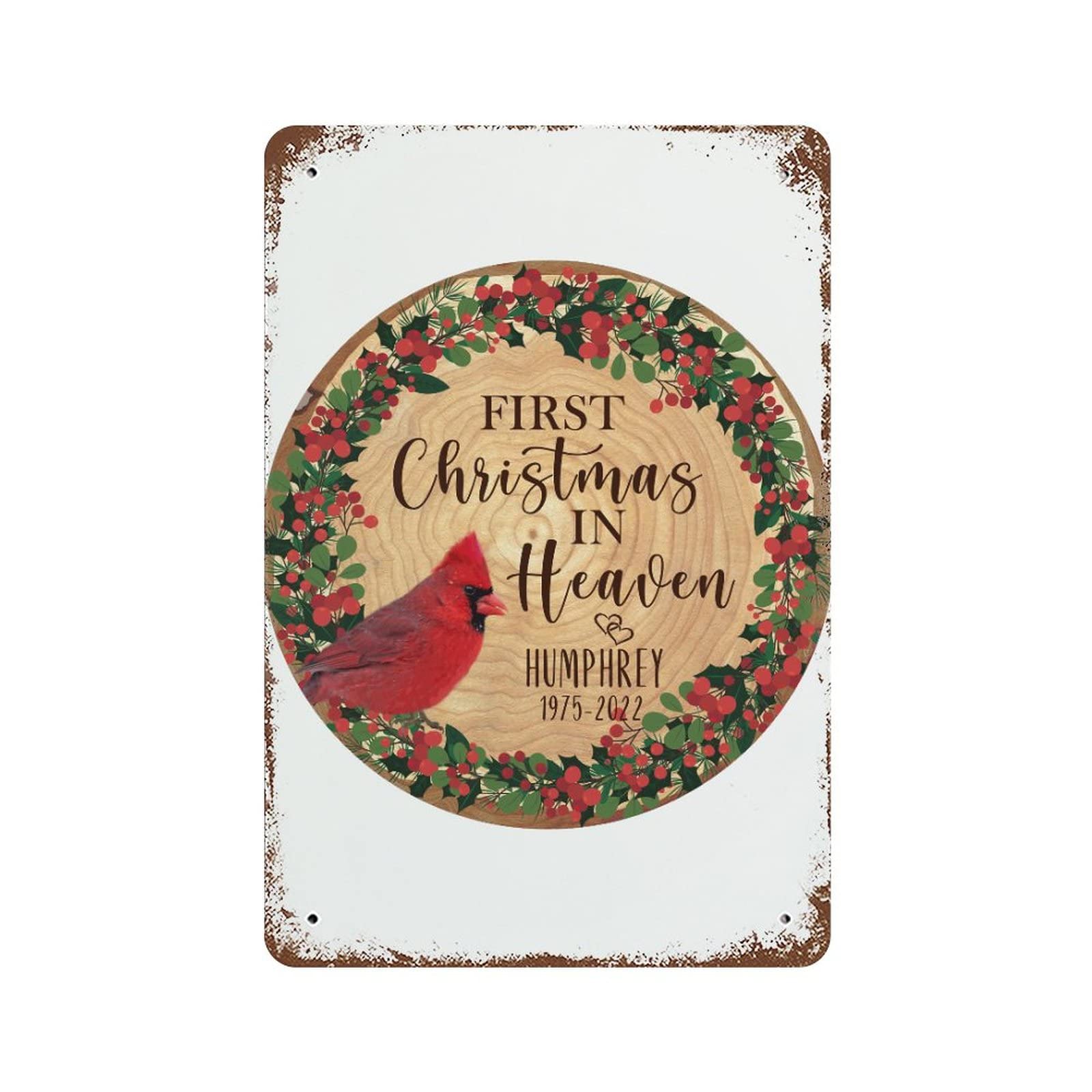 Cadeau souvenir First Christmas in Heaven panneau métallique cardinal 30x45cm