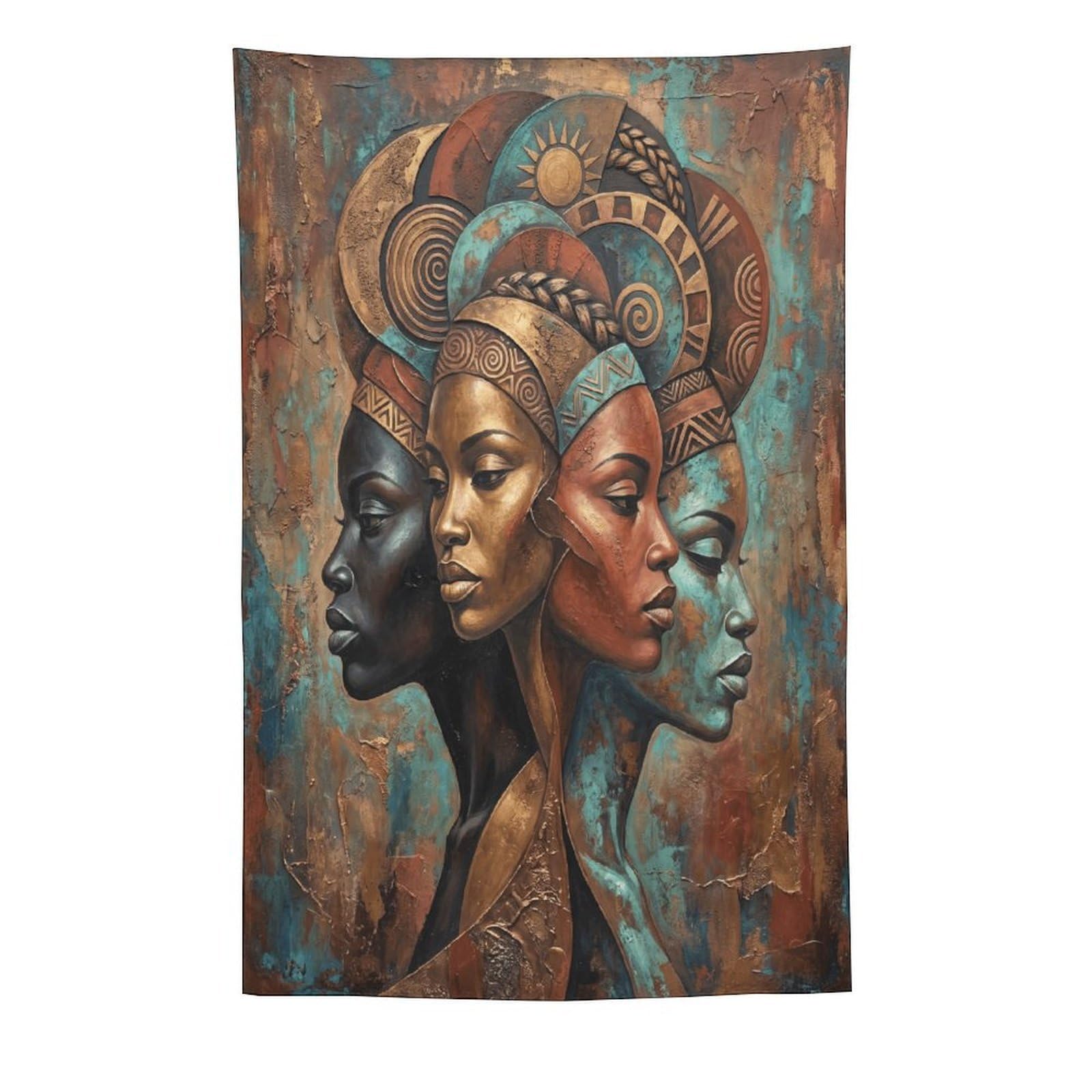 W7C8U2X3 Geometric African Women Portrait Wall Tapestry, Geometric Art