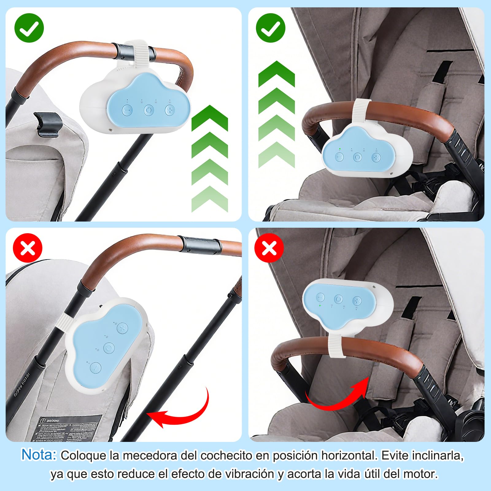Baby Rocker Recargable, Mecedora Carro Bebe con 3 Intensidades de Balancín Ajustables y Temporizador de 30, 60, 90 Minutos, Balancea Suavemente Cochecito