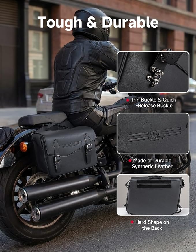 Alforjas para motocicleta KEMIMOTO 36L de cuero PU negras miniatura 6