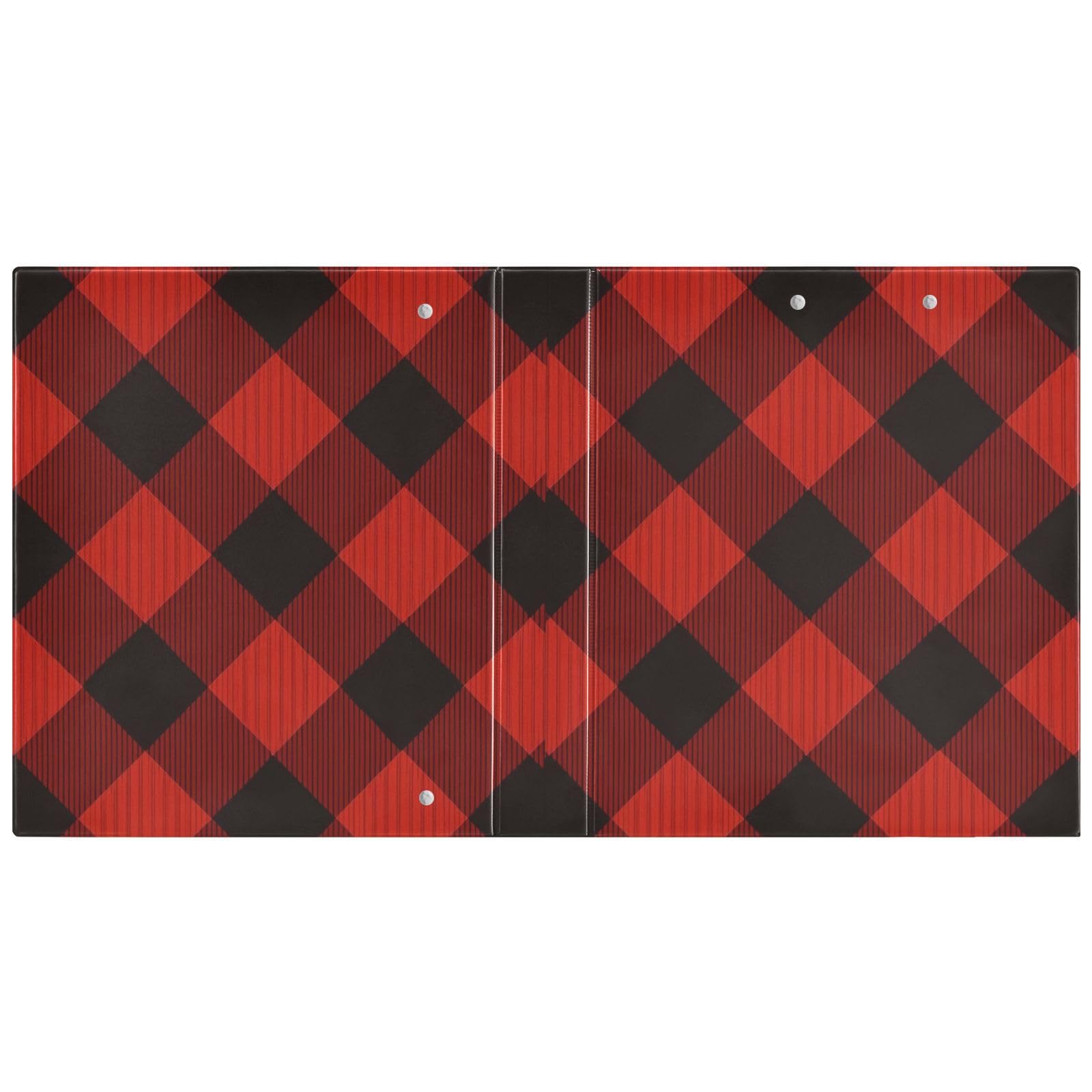 Carpeta de 3 anillos, carpeta de anillos en D a cuadros rojos y negros, paquete de 2 | Con portapapeles y bolsillos, para escuela, universidad, oficina