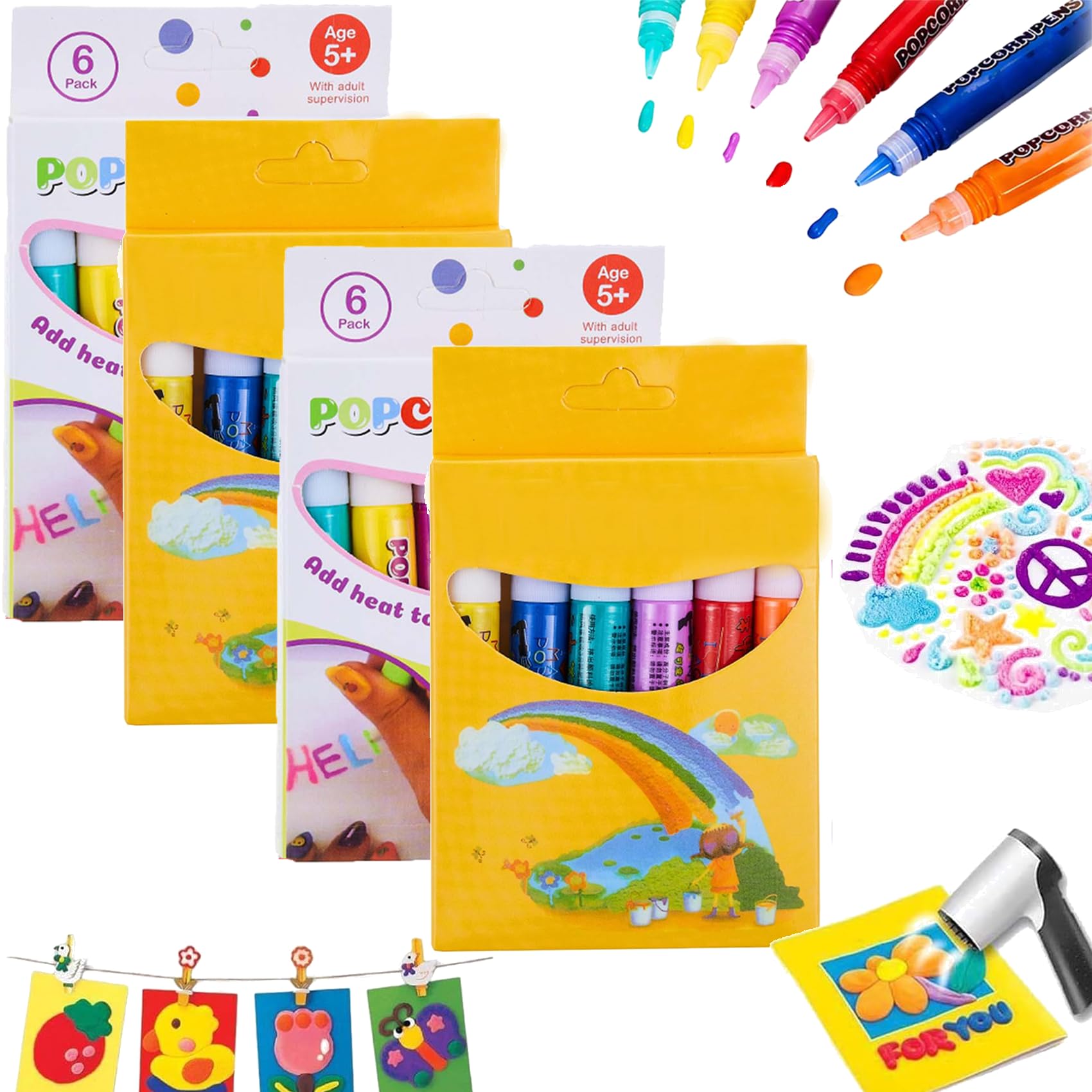 DZ'HUE Magic Popcorn Pens, 2027 NEU 3D Art Popcorn Pens, 12/24 Pack KreativitäT 3D-Tintenstifte für GrußKarten, Geburtstagskarten (24 Stück - Mischung)