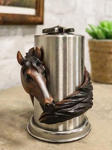Miniatura 8 de Ebros Gift Caballo castaño marrón occidental rústico con herradura y estrella solitaria dispensador de palillos de dientes titular con barril de