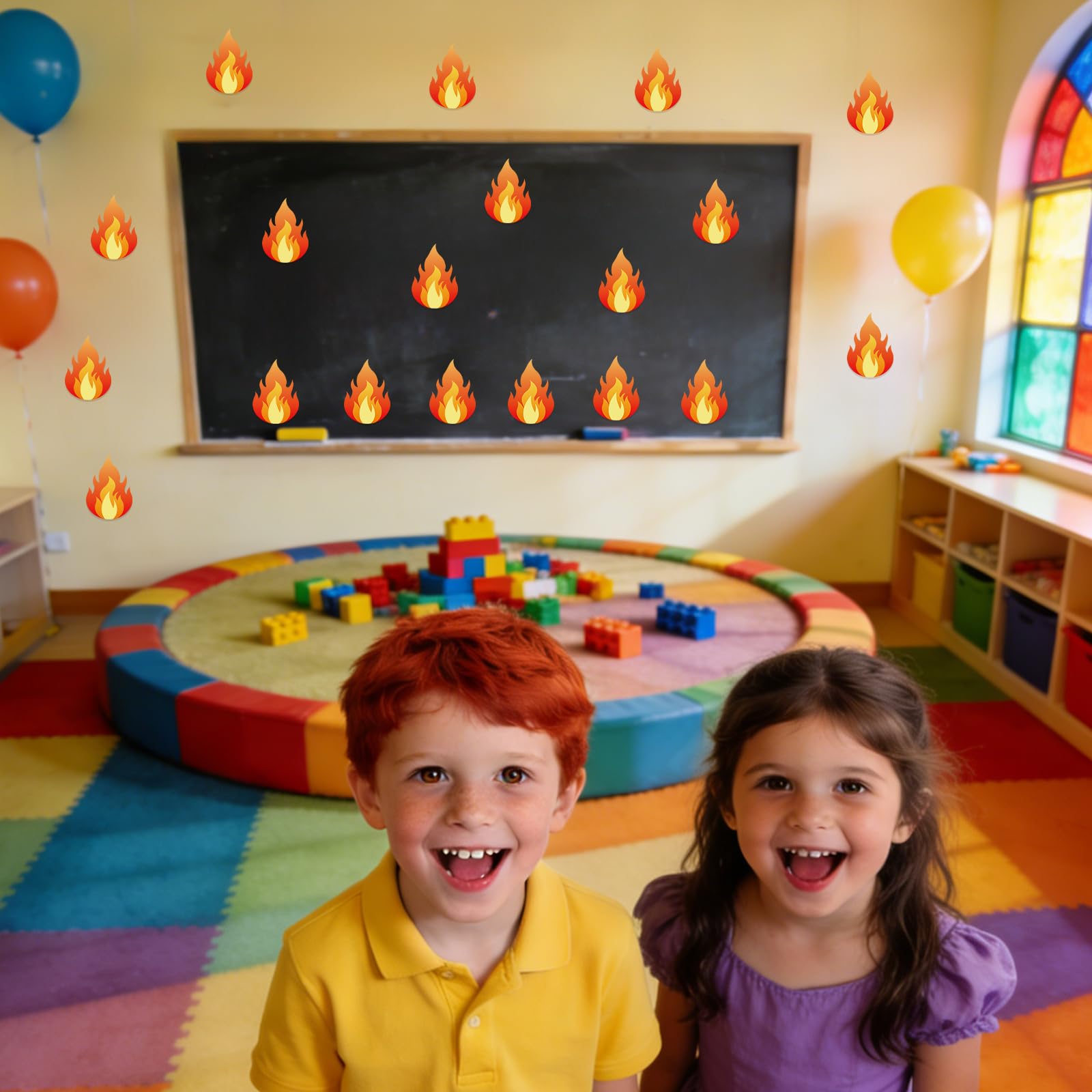 60pz Decorazioni Fiamme 12x8,5cm Carta Doppio Lato Sagome Fuoco per Bacheca Pompiere Tema Camion Decorazione Aule Artigianato