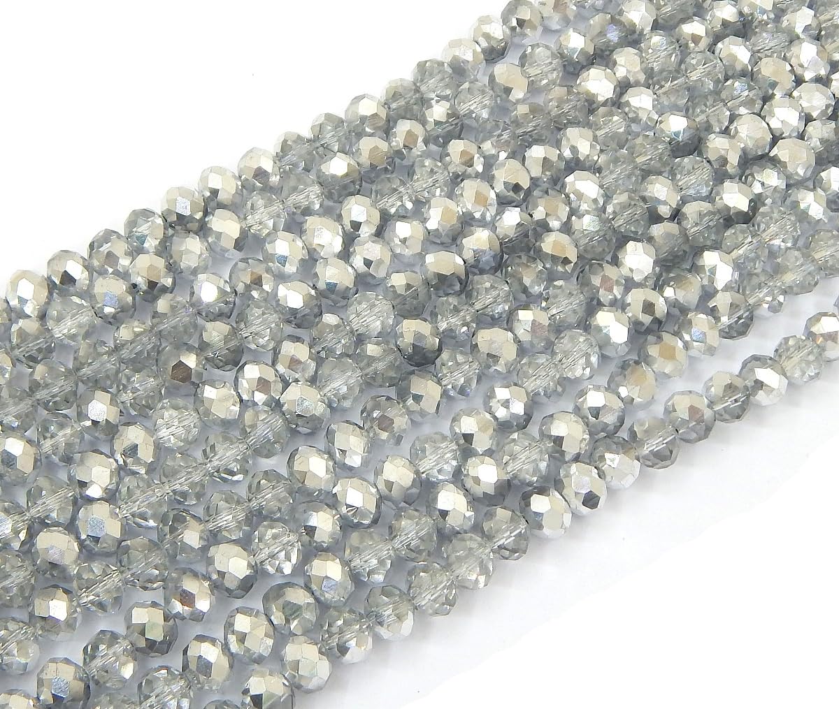 Perlin Pack of 85 Czech Bohemian Crystal Beads 6 mm Czech Beads CZ Cut Glass Beads Faceted Rondelle Beads Glass Beads 1 Strand (Crystal Silver) - Image 2
