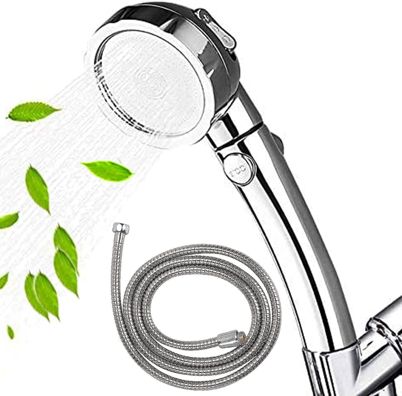 Wolvex Shower Head and Hose and Holder - high Pressure Shower Heads with 1.5m Shower Hose, Adjustable On/Off and Pause Spray Modes for Hard Water Low Water Pressure