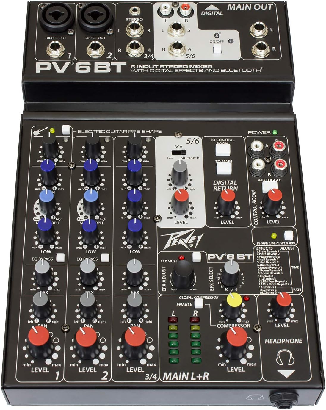 PV6BT DJ Mixer, 6 Channel With Bluetooth, Small