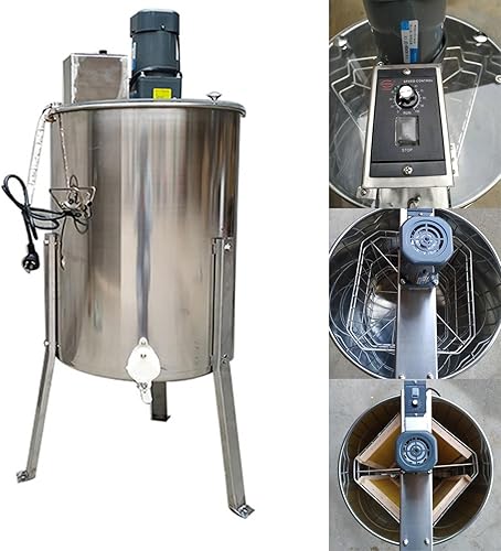 DAZULI Extractor de miel de marco de 234, extracción eléctrica de apicultura de acero inoxidable, girador de tambor de panal con tapa transparente,