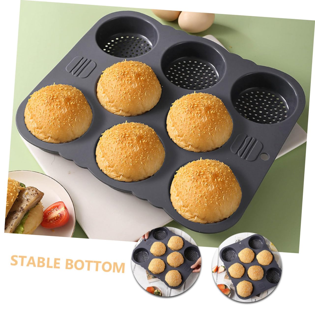 VINTORKY Silicone Burger Pan Cavity Multi Function Bread Tool for Easy Baking for Homemade Hamburger Bread and Whole Bread Non Stick Design for Effortless
