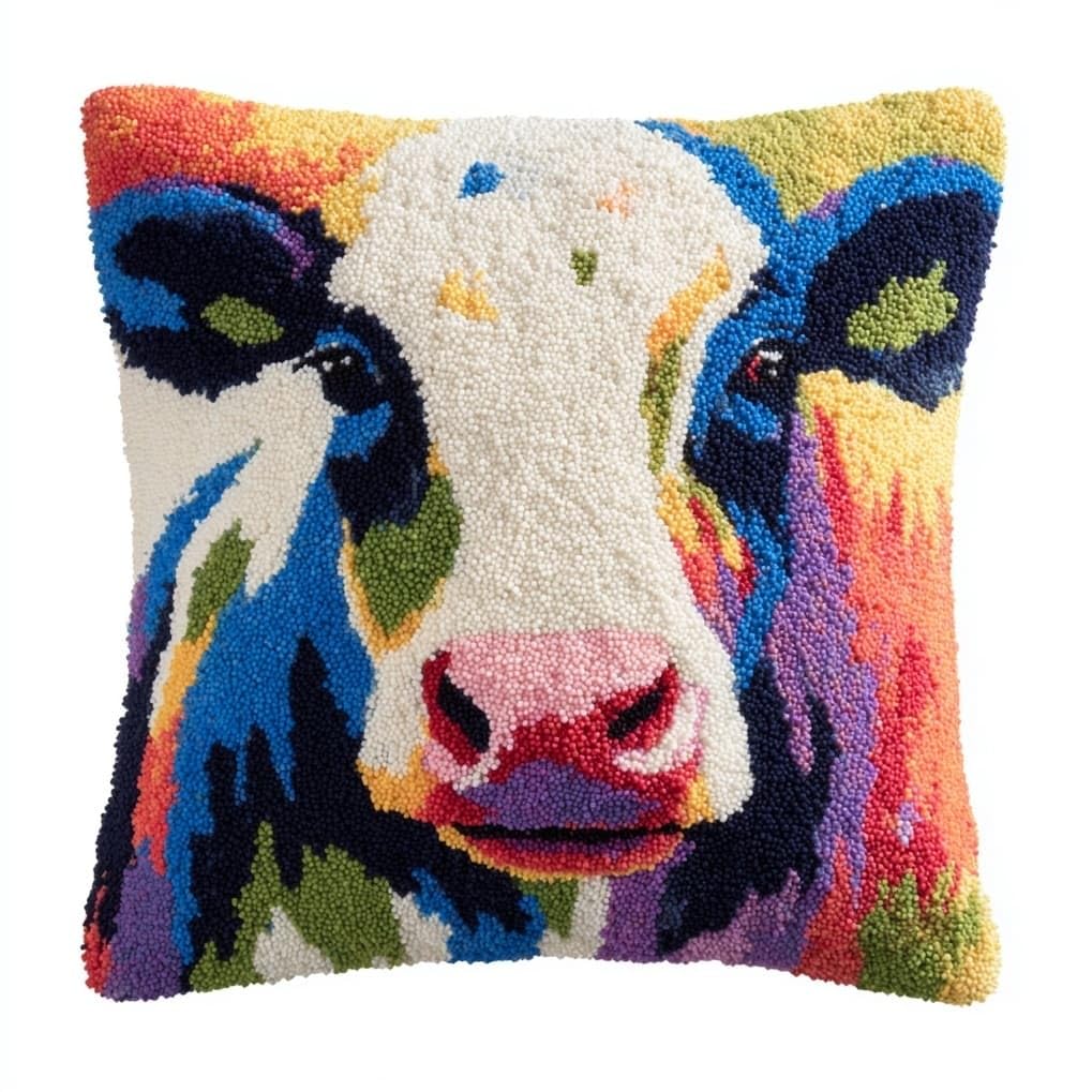 AxiangziK Latch Hook Pillow Kit for Beginners,Animals, Cattle